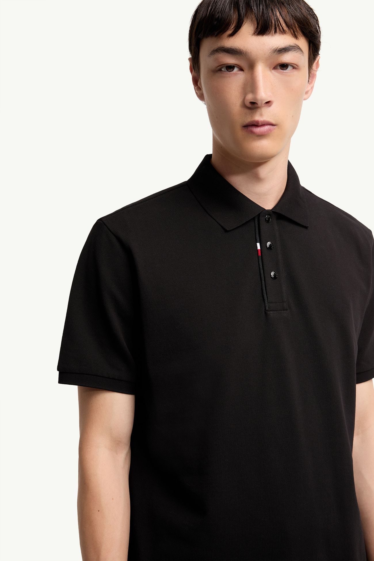 Logo Cotton Piquet Polo Shirt Men Black Moncler 5