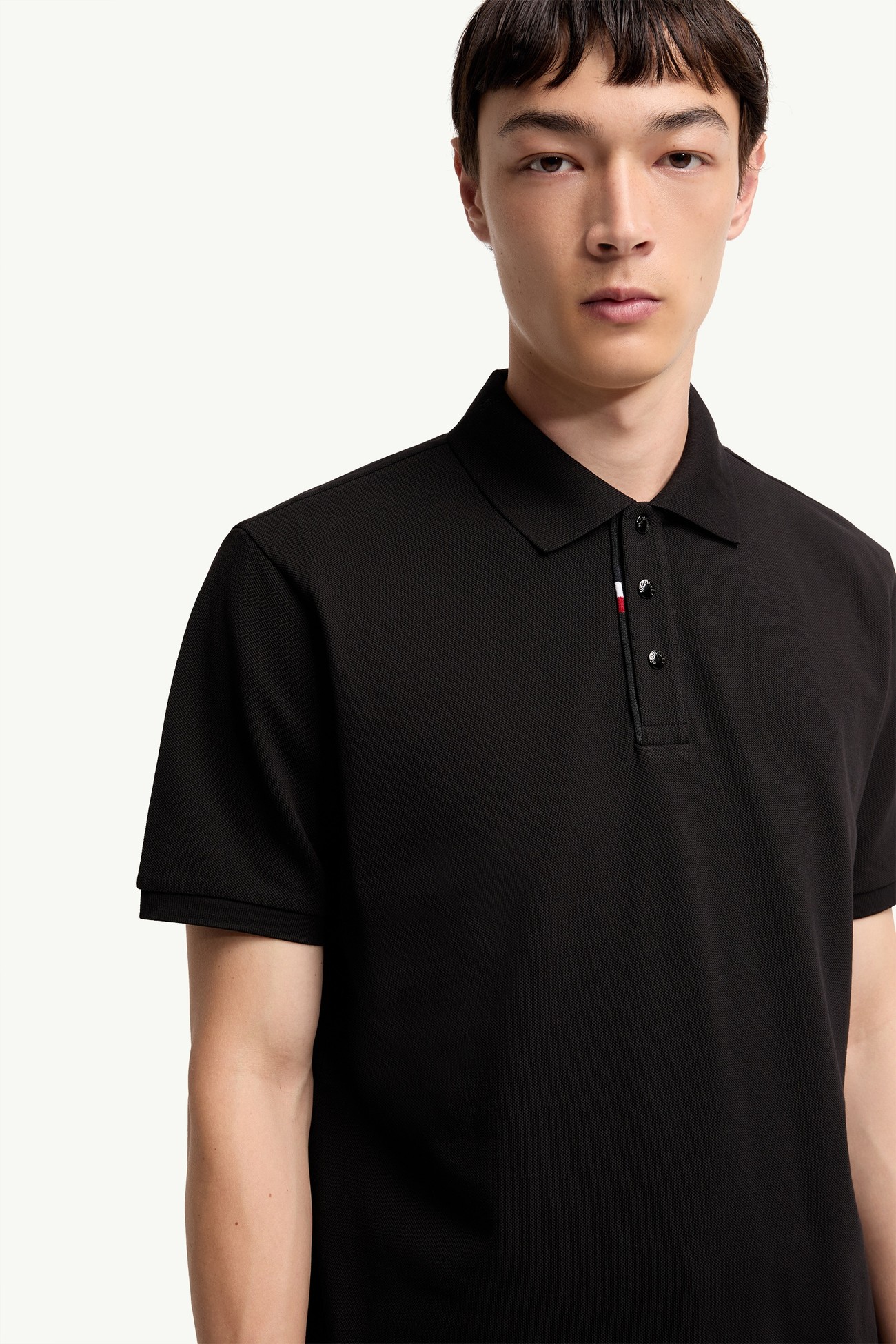 Logo Cotton Piquet Polo Shirt Men Black Moncler 5