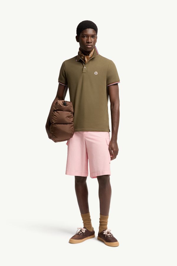 Tricolour-Trimmed Cotton Piquet Polo Shirt Men Olive Green Moncler 0