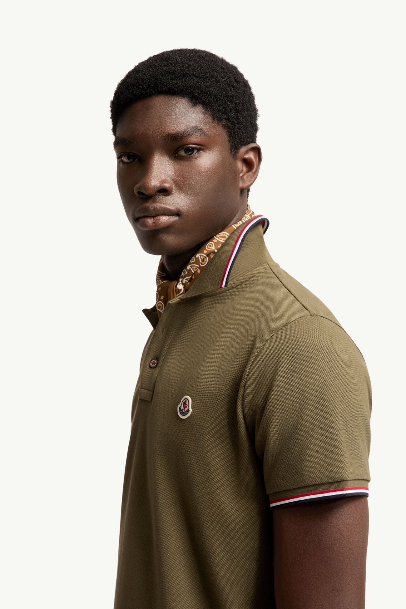 三色飾邊珠地棉Polo恤 男士 橄欖綠色 Moncler 1