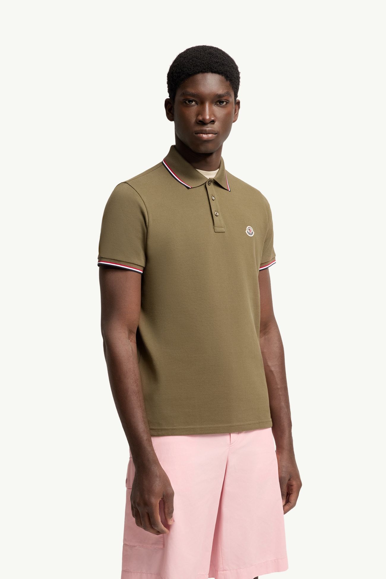 Tricolor-Trimmed Cotton Piquet Polo Shirt Men Olive Green Moncler 3