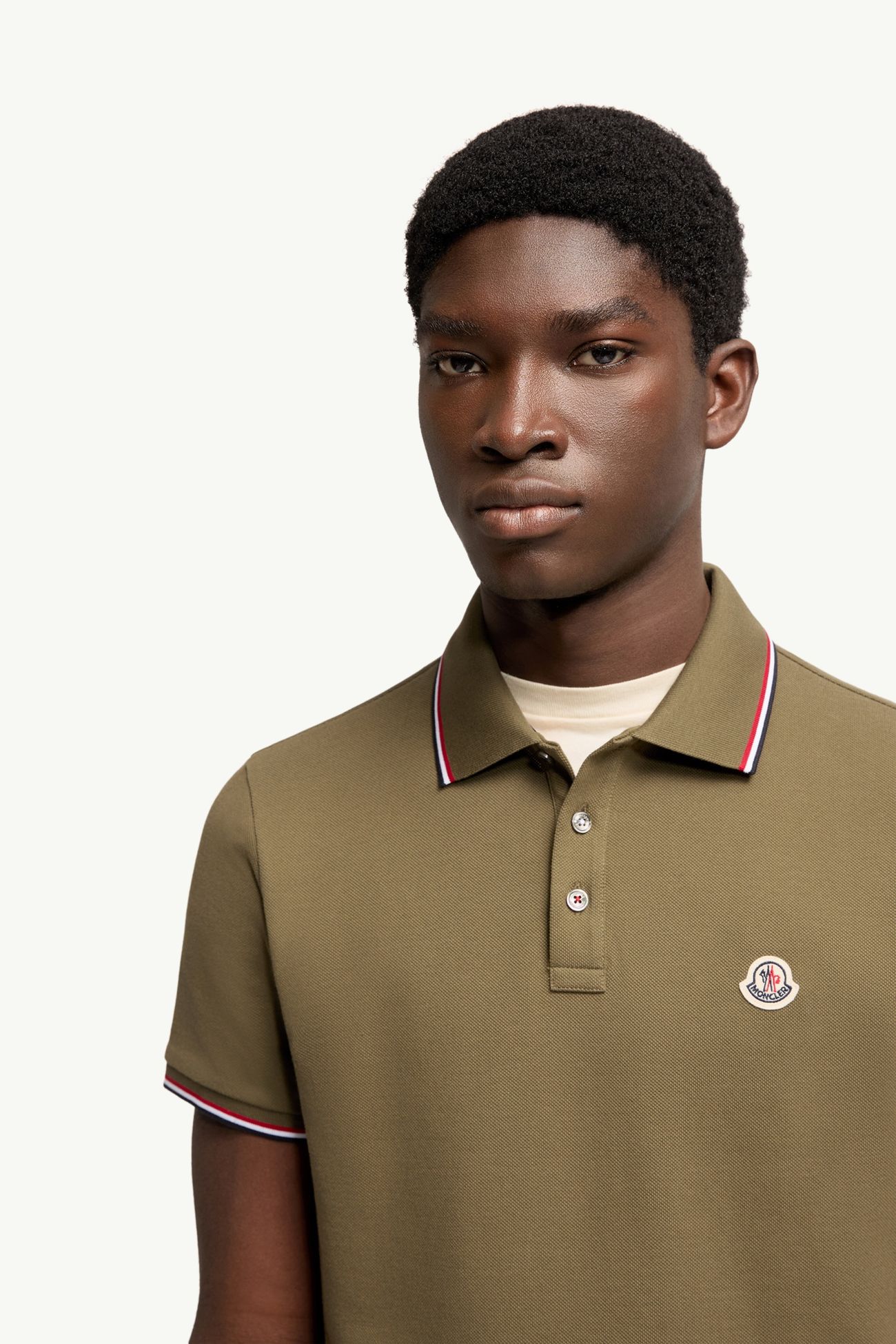 Tricolor-Trimmed Cotton Piquet Polo Shirt Men Olive Green Moncler 5