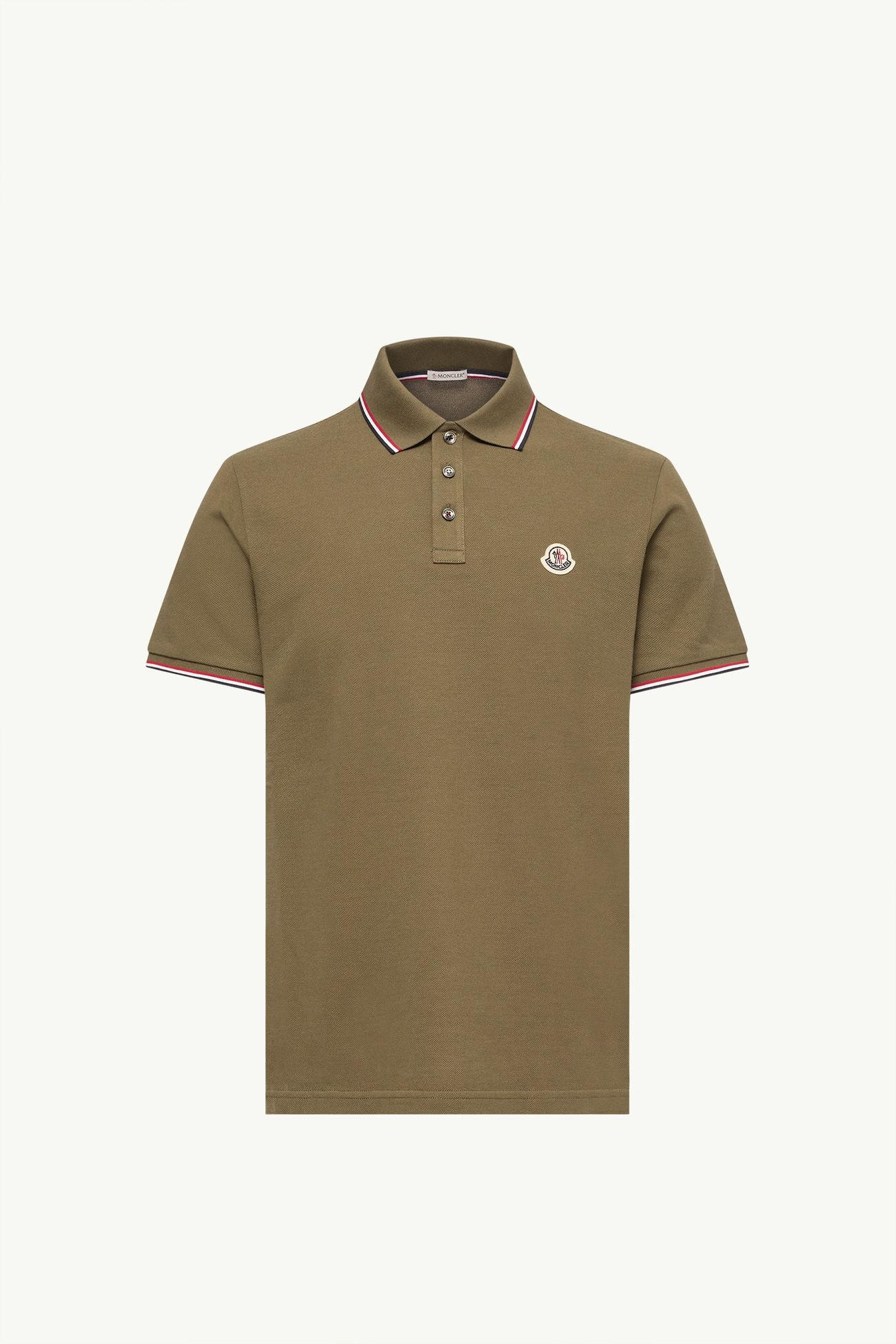 Tricolor-Trimmed Cotton Piquet Polo Shirt Men Olive Green Moncler 2