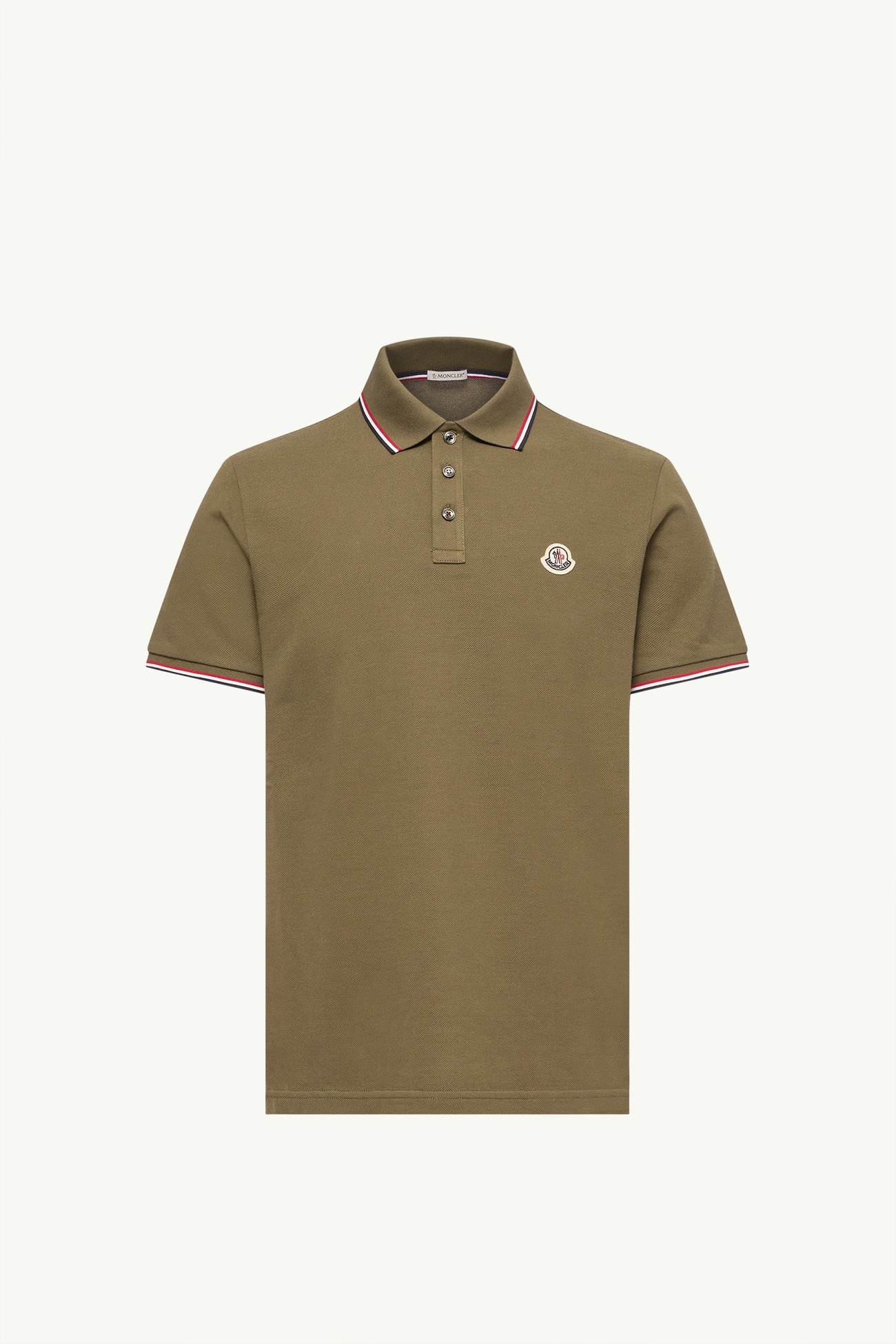 Tricolour-Trimmed Cotton Piquet Polo Shirt Men Olive Green Moncler 2