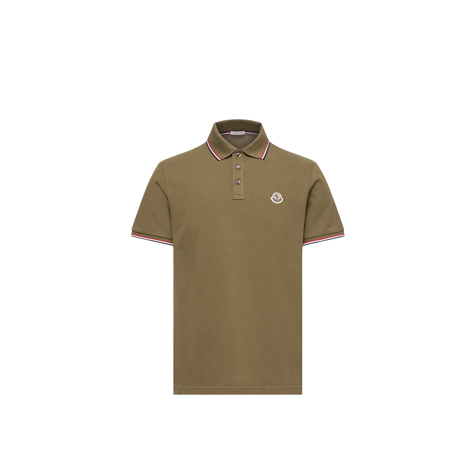 Moncler   Tricolour-Trimmed Cotton Piquet Polo Shirt for Men in Green, Size: Xl