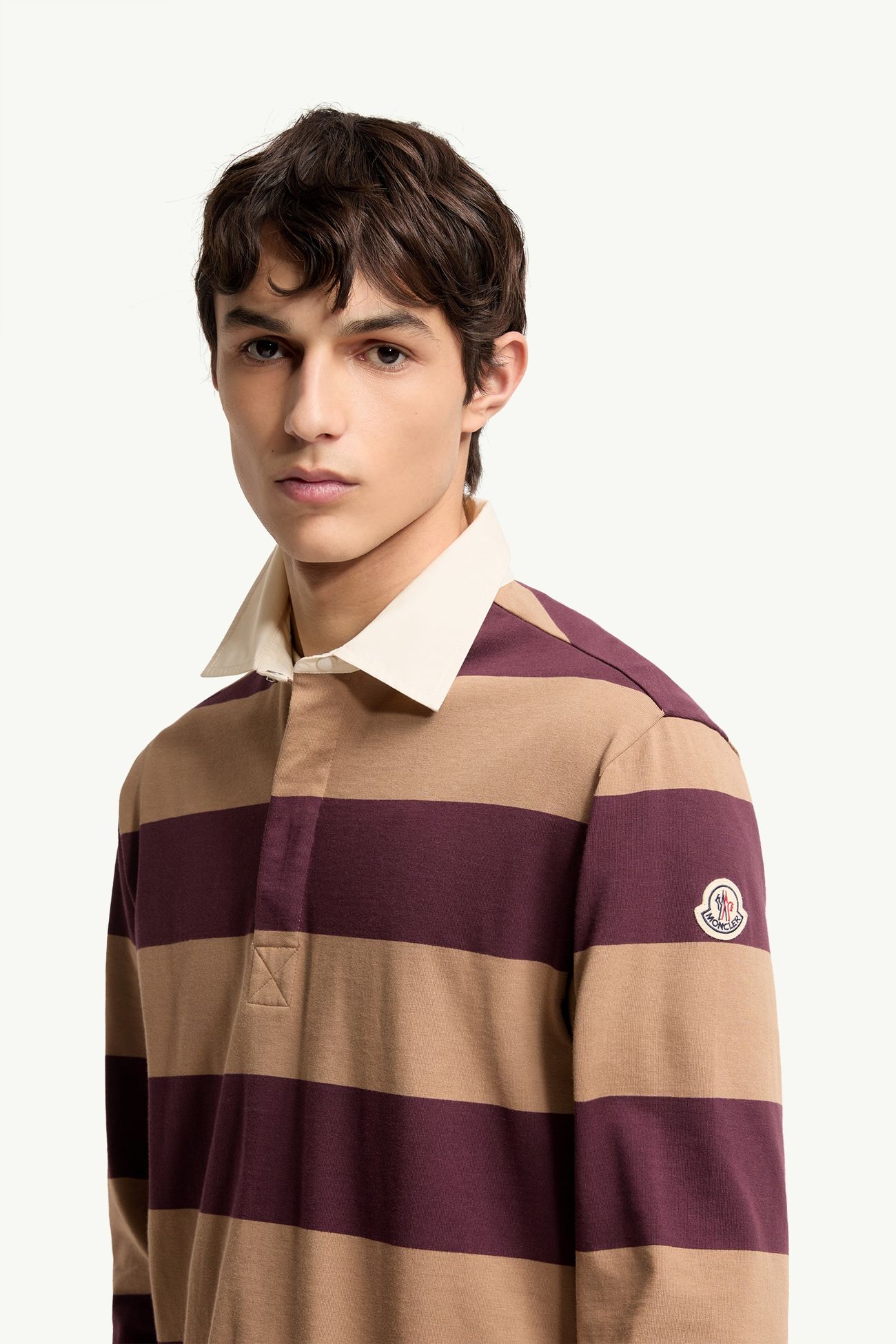 男士条纹棉质长袖Polo衫 男士 奶油白 & 勃艮第红 Moncler 1