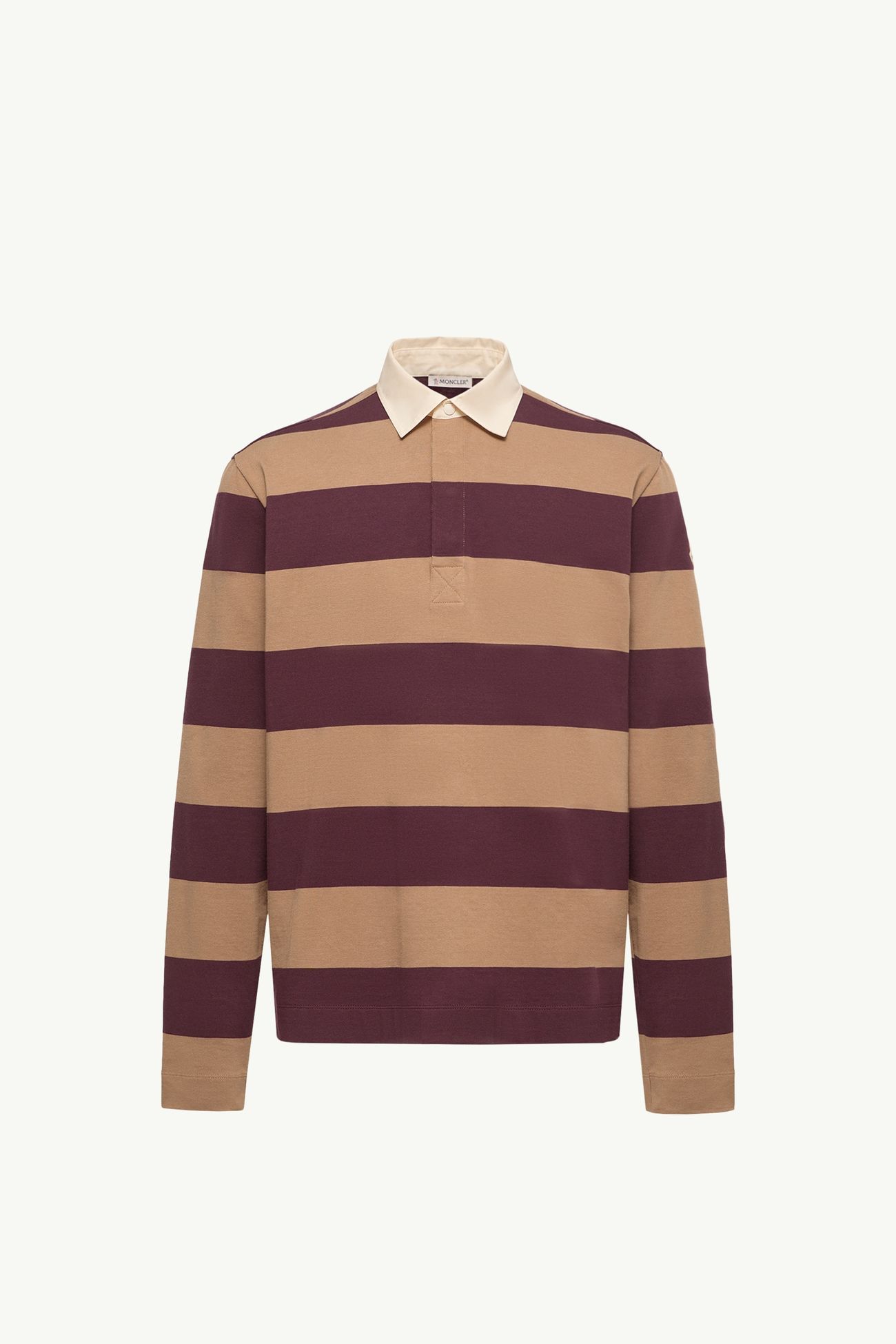 Polo rayé à manches longues en coton Hommes Beige & Bordeaux Moncler 2