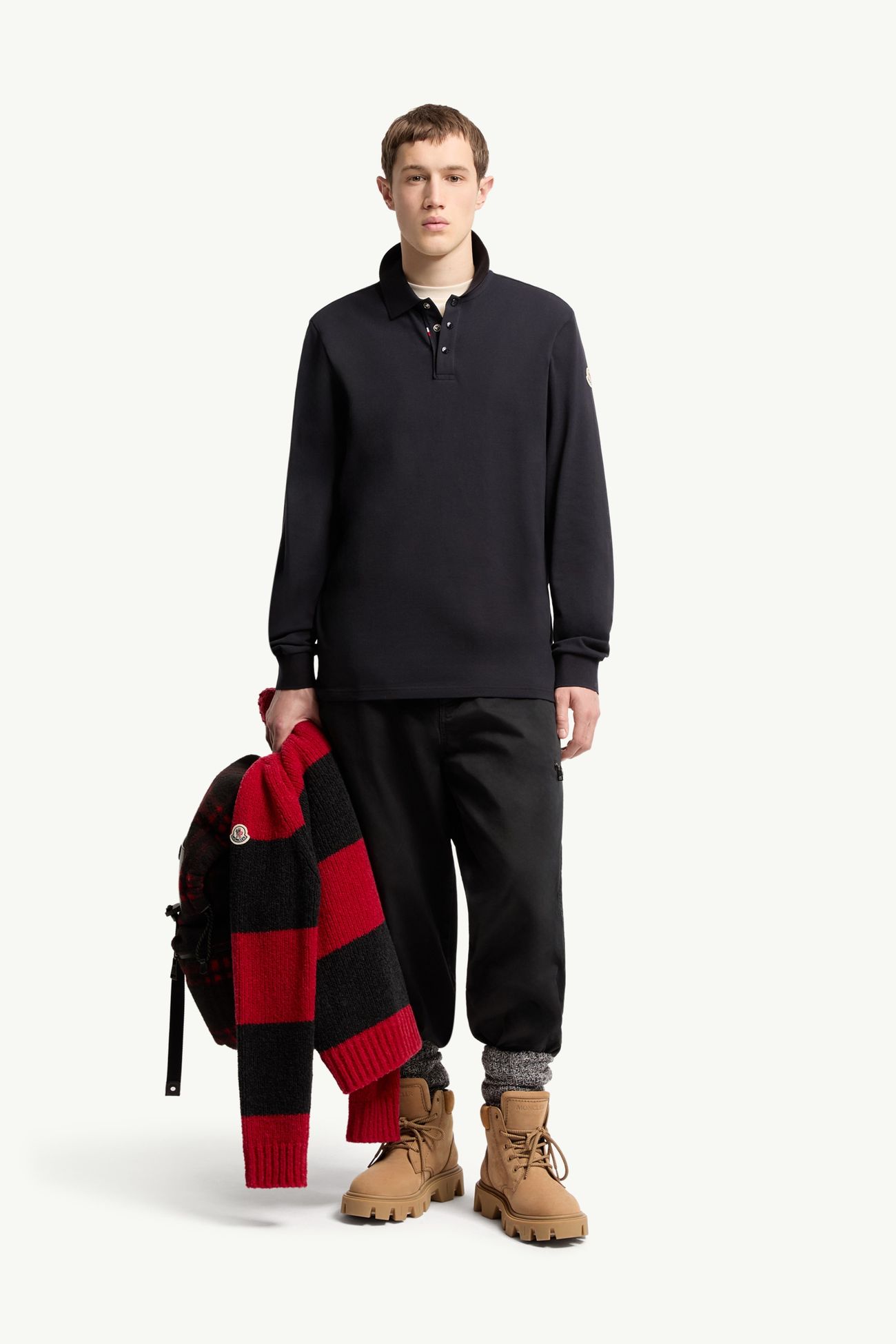 Polo en piqué de coton à logo Hommes Bleu foncé Moncler 0