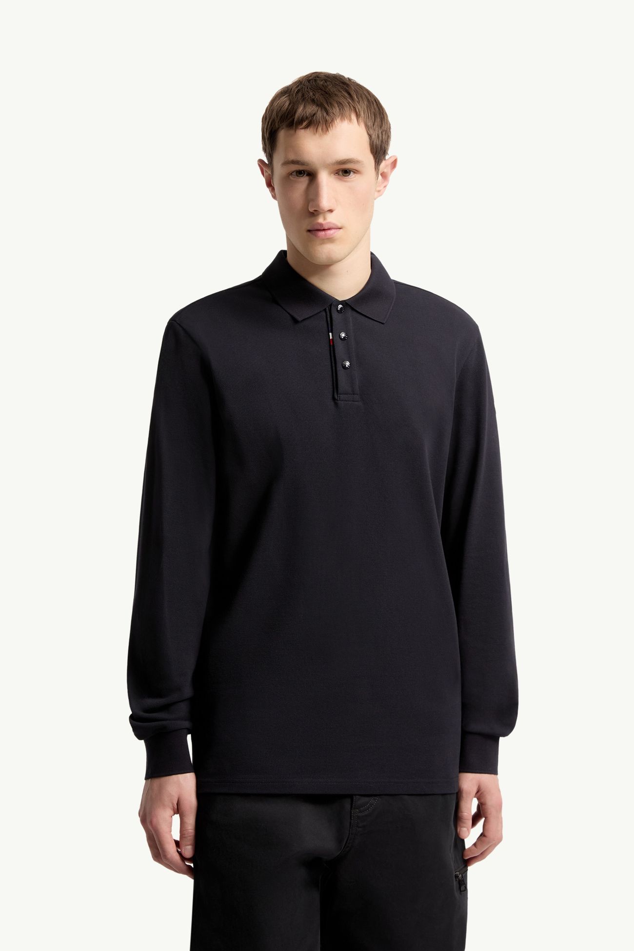Logo Cotton Piquet Polo Shirt Men Dark Blue Moncler 3