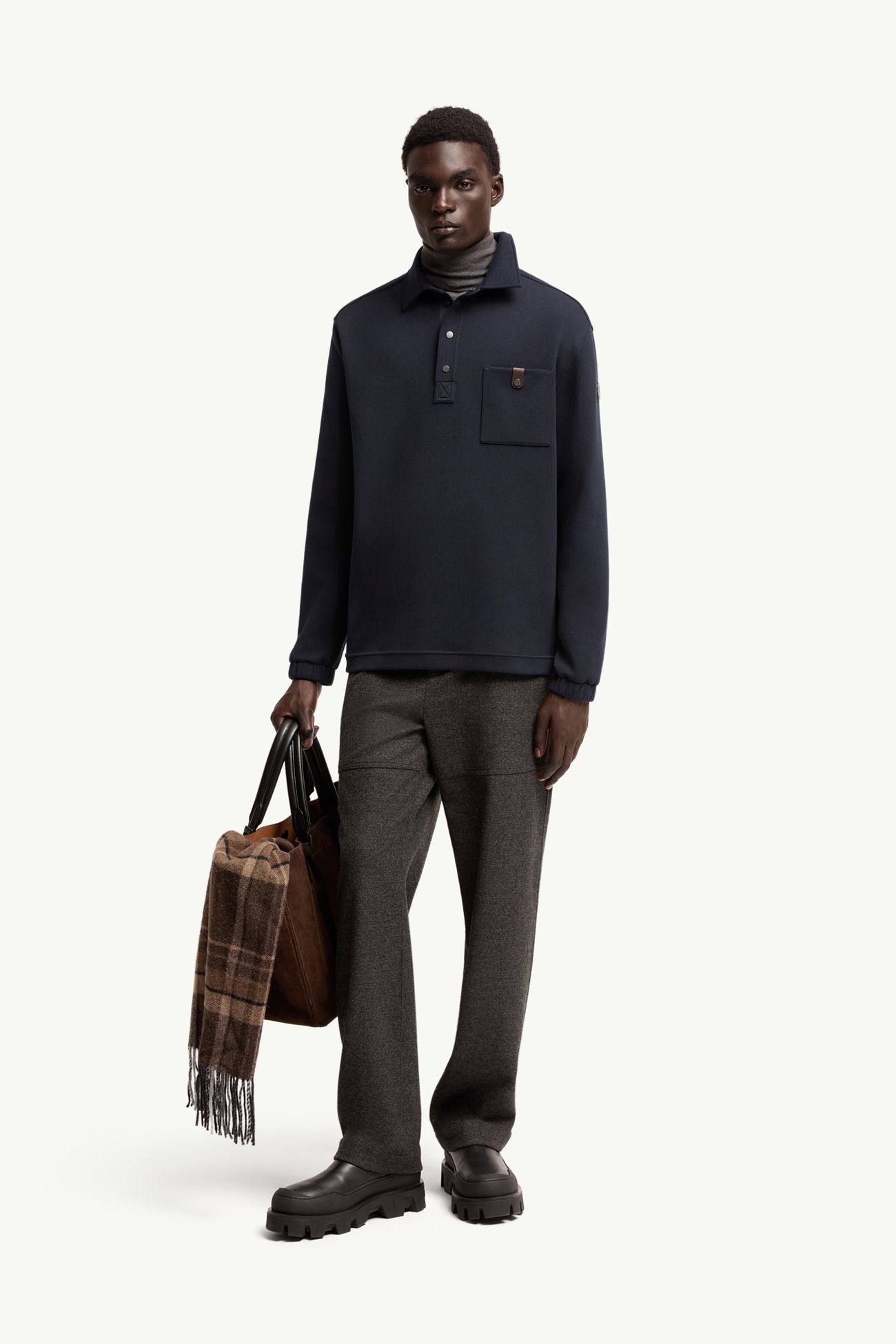 棉質長袖Polo恤 男士 海軍藍色 Moncler 0