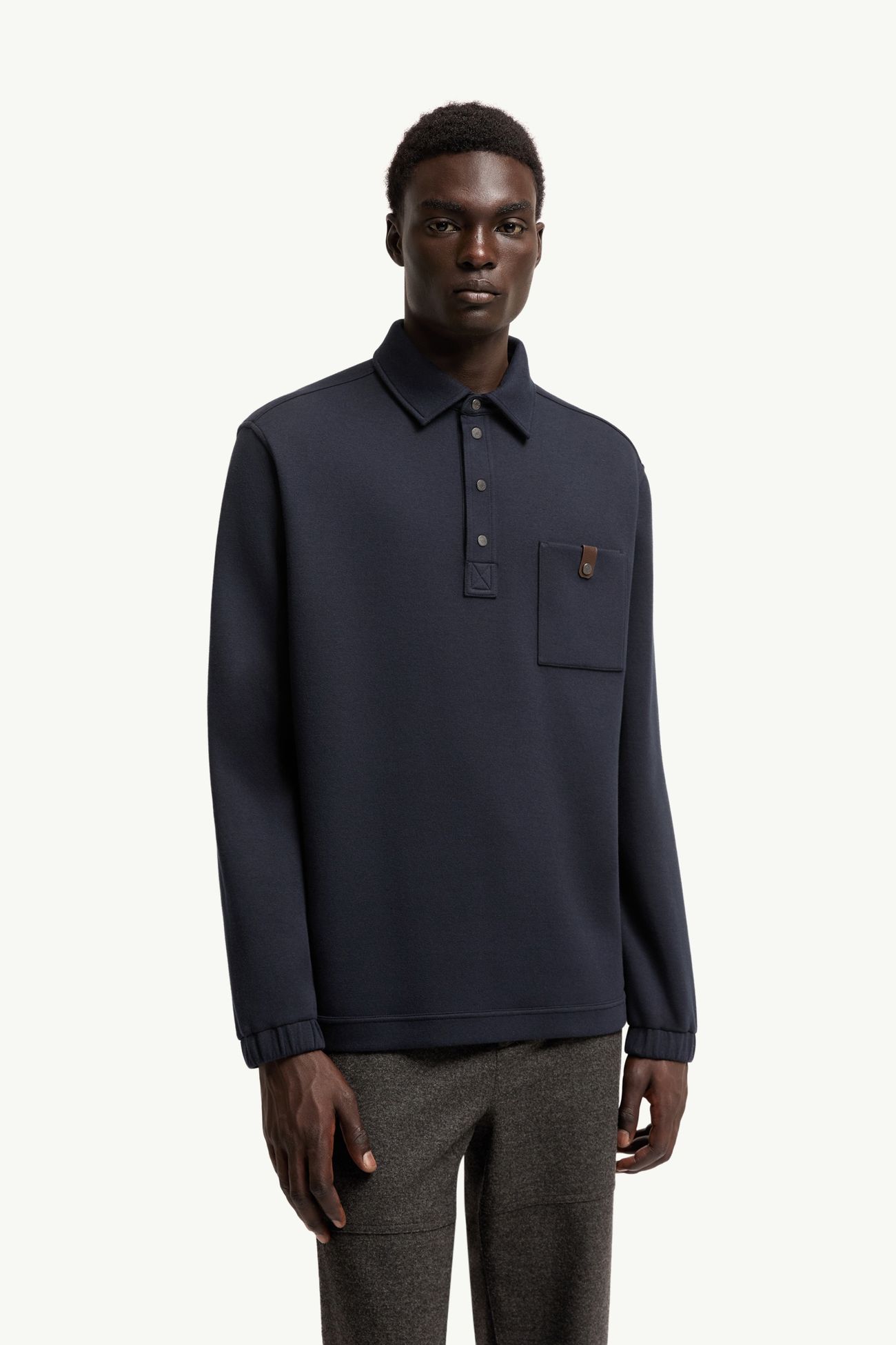 棉質長袖Polo恤 男士 海軍藍色 Moncler 3