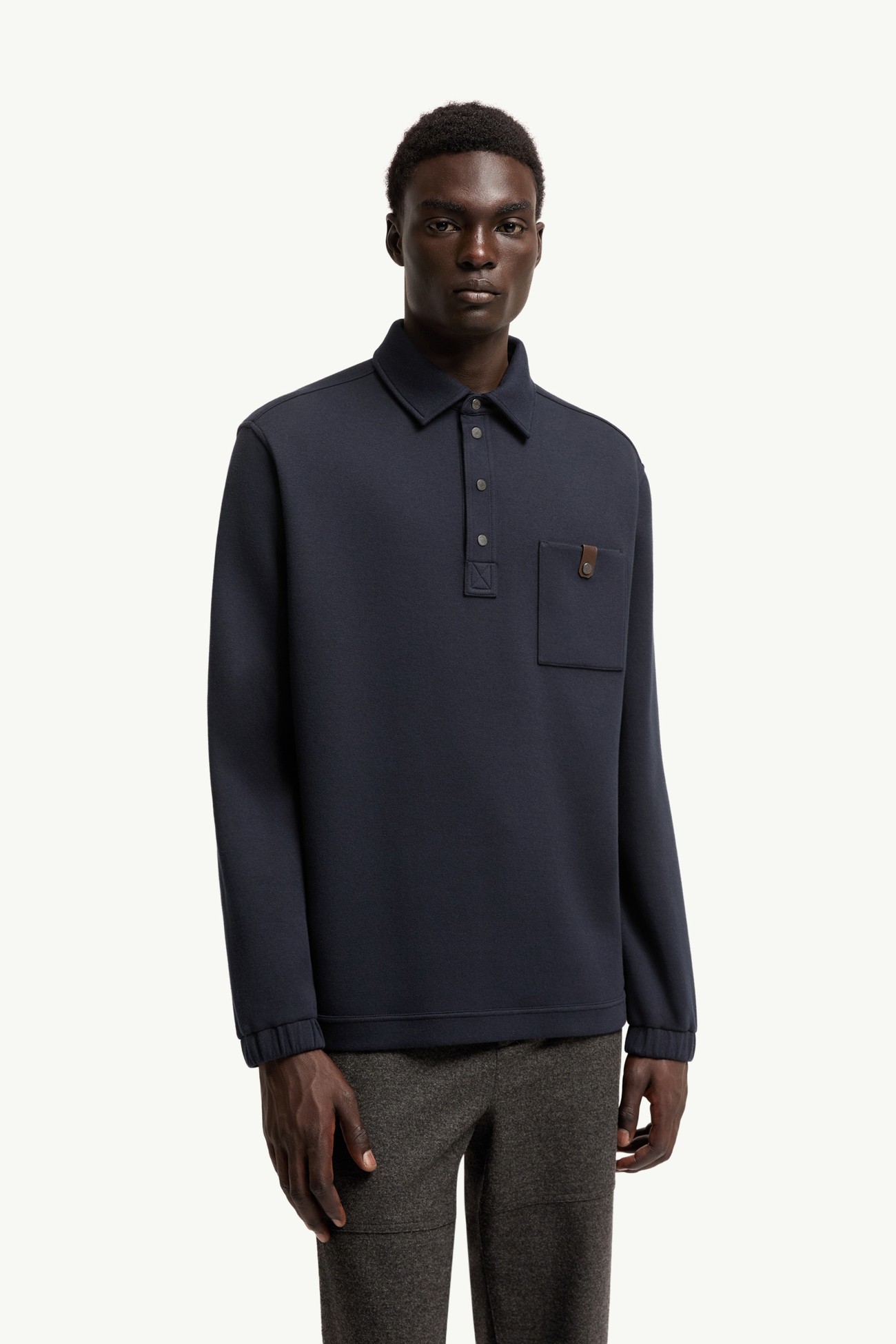 棉質長袖Polo恤 男士 海軍藍色 Moncler 3