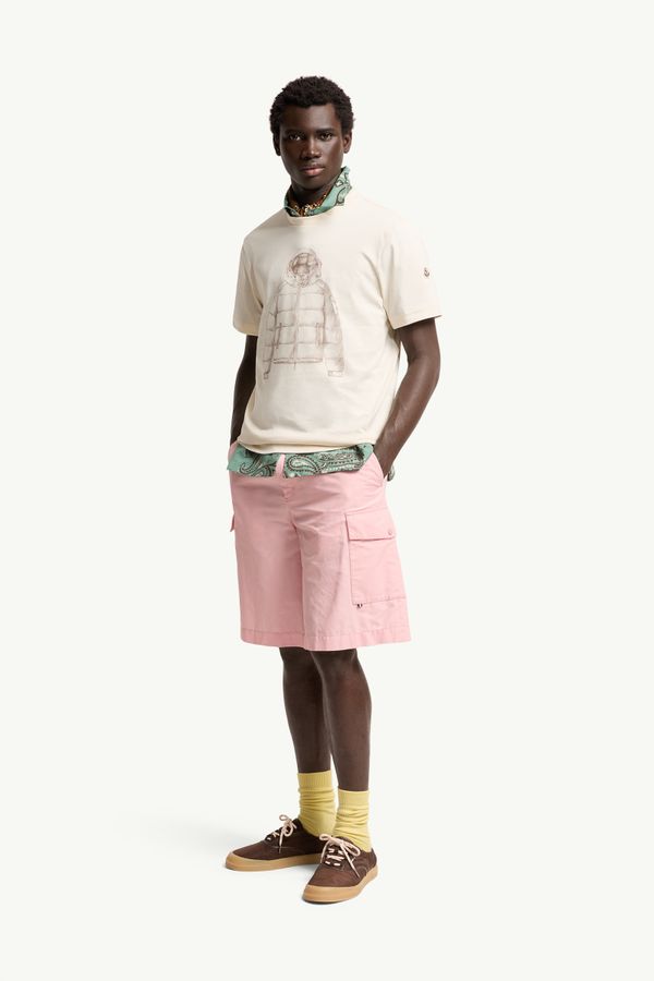 T-shirt en coton à imprimé doudoune Hommes Blanc Ivoire Moncler 0