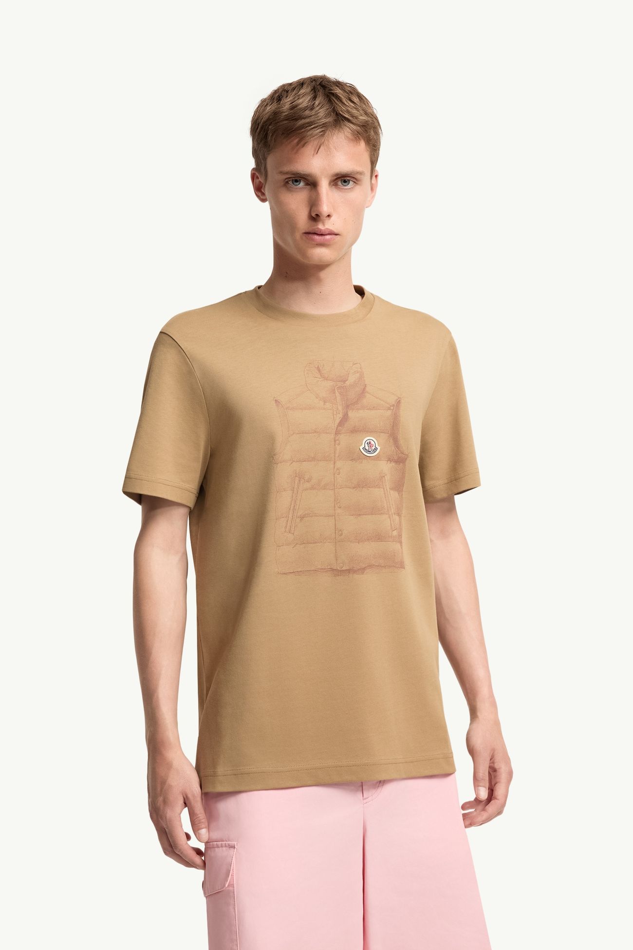 Down Jacket Print Cotton T-Shirt Men Beige Moncler 3