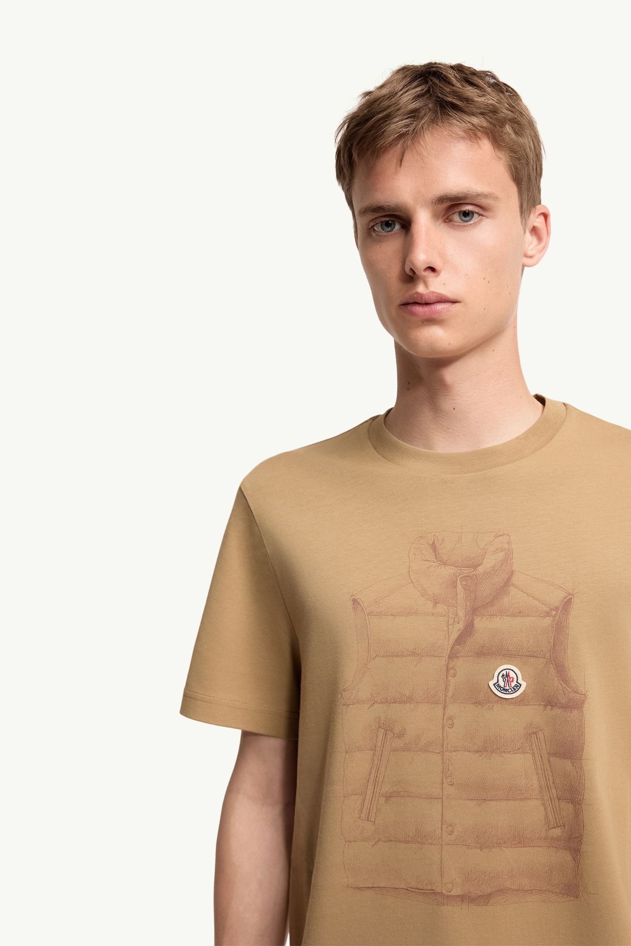 T-shirt en coton à imprimé doudoune Hommes Beige Moncler 5