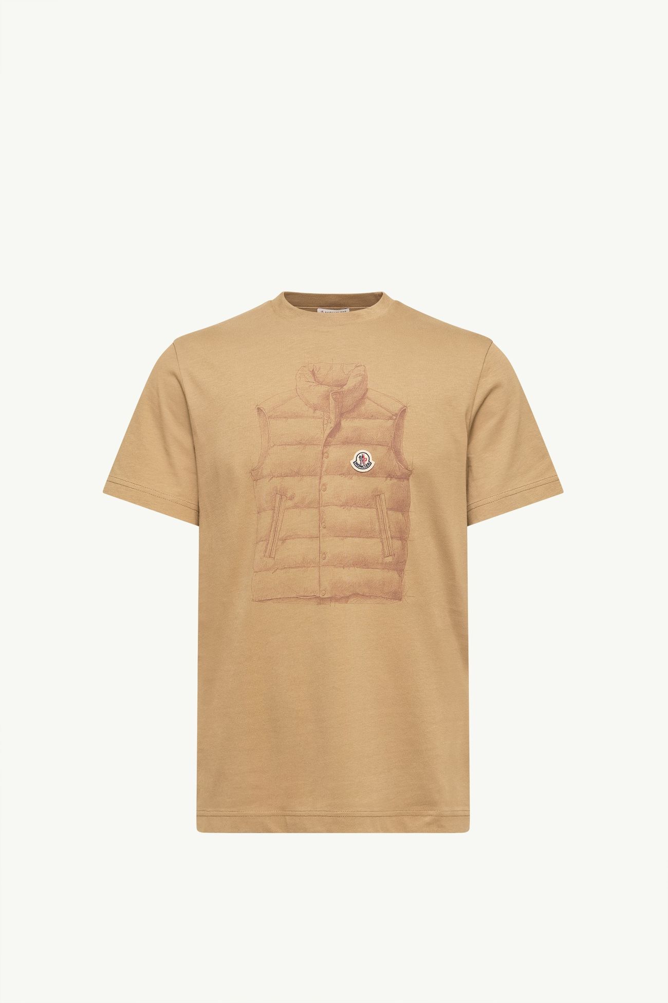 Down Jacket Print Cotton T-Shirt Men Beige Moncler 2