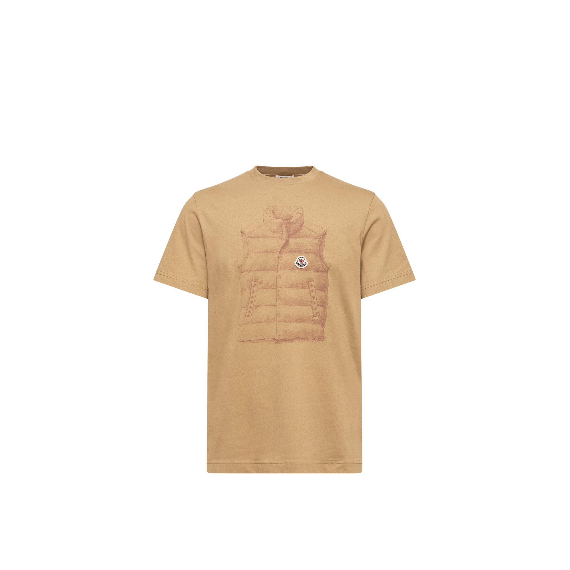 Moncler   Down Jacket Print Cotton T-Shirt for Men in Beige, Size: Xxl