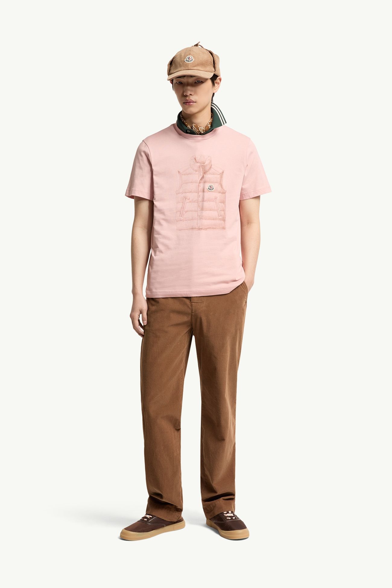 T-shirt en coton à imprimé doudoune Hommes Rose Moncler 0