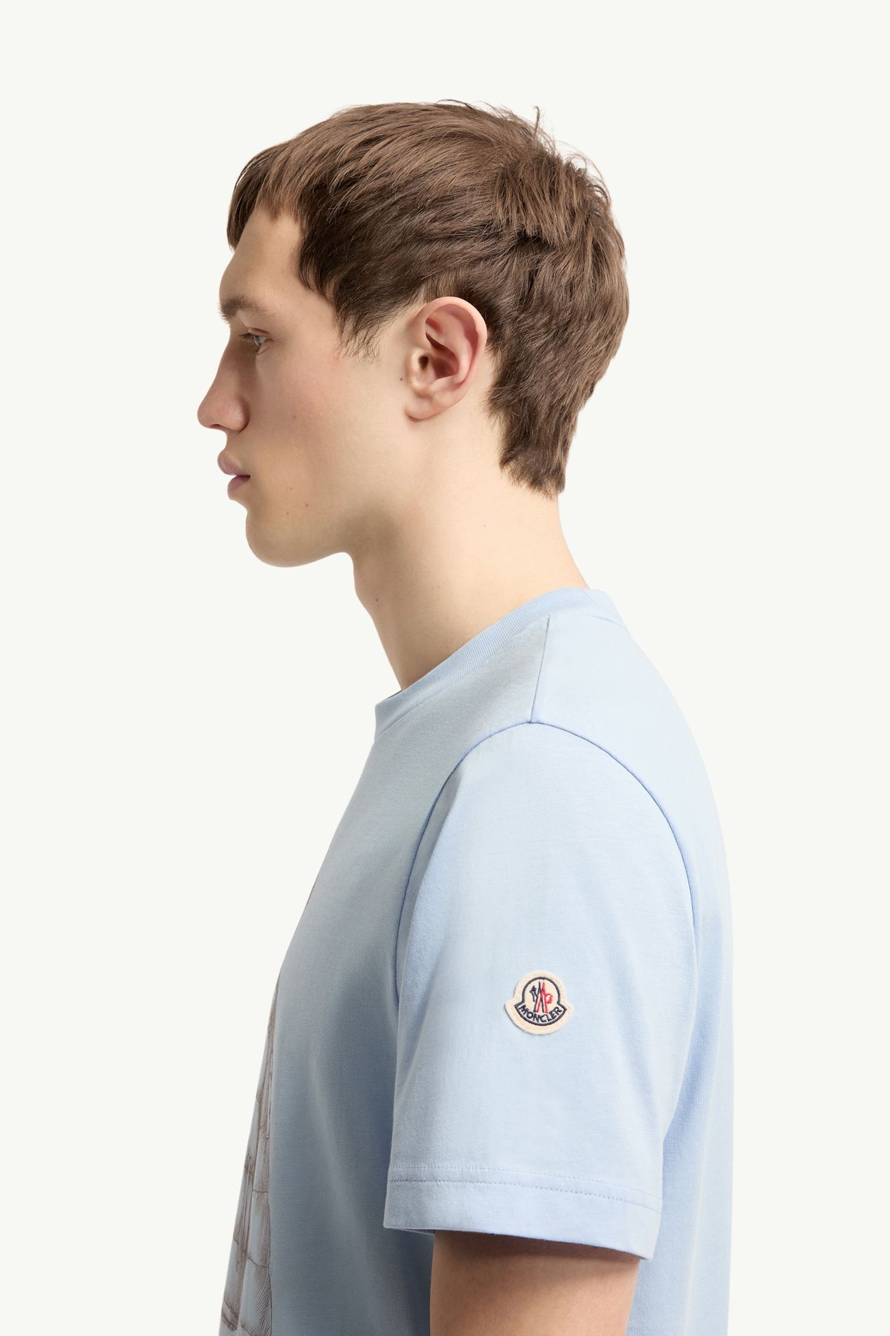 Baumwoll-T-Shirt mit Daunenjacken-Print Herren Hellblau Moncler 1