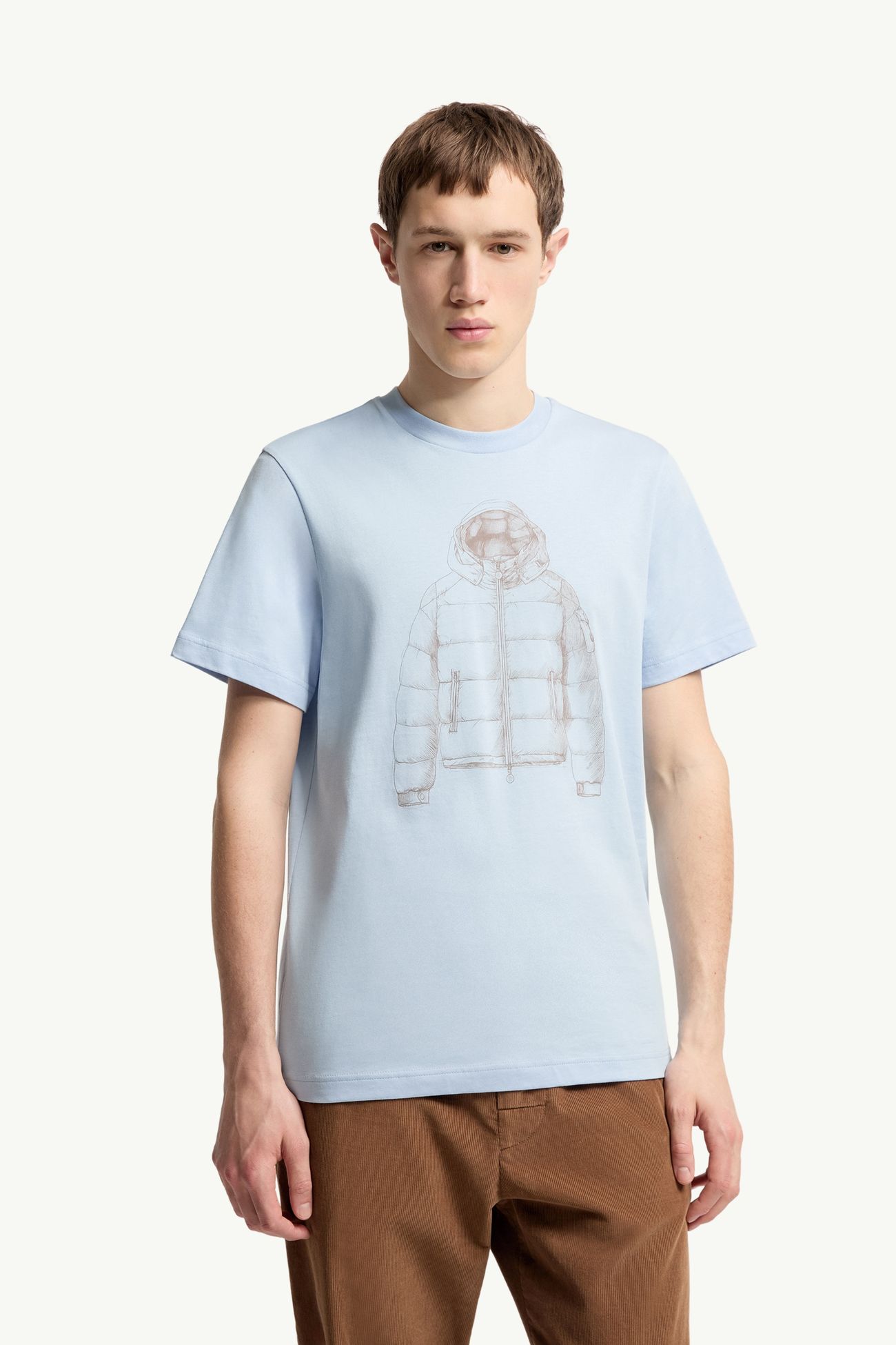 Down Jacket Print Cotton T-Shirt Men Light Blue Moncler 3