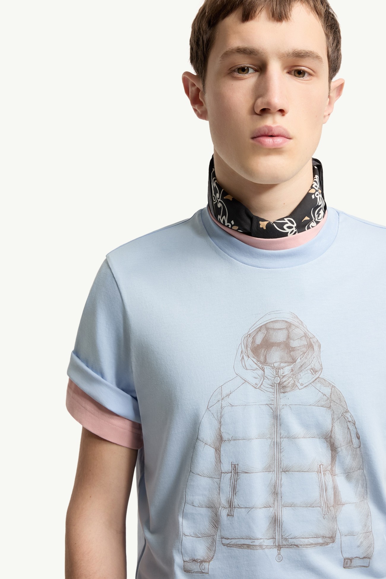 T-shirt in cotone con stampa piumino Uomo Celeste Moncler 5