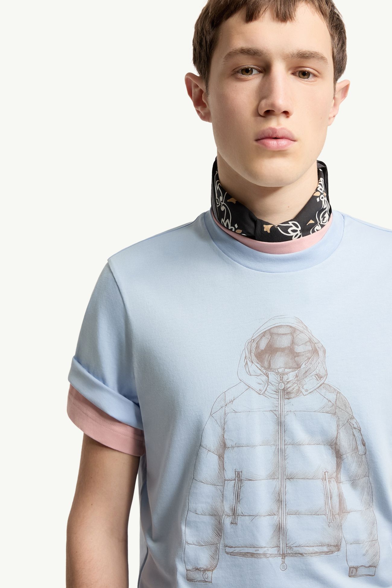 다운 재킷 프린트 코튼 티셔츠 남성 라이트 블루 Moncler 5