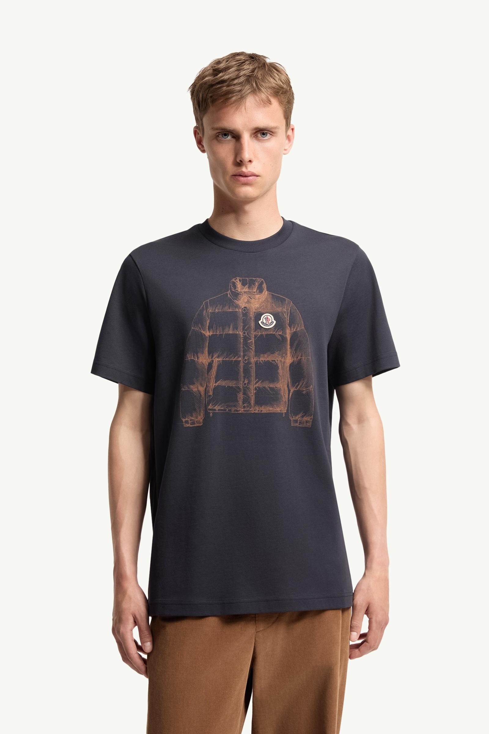 Navy Blue Down Jacket Print Cotton T-Shirt - Polos & T-shirts for
