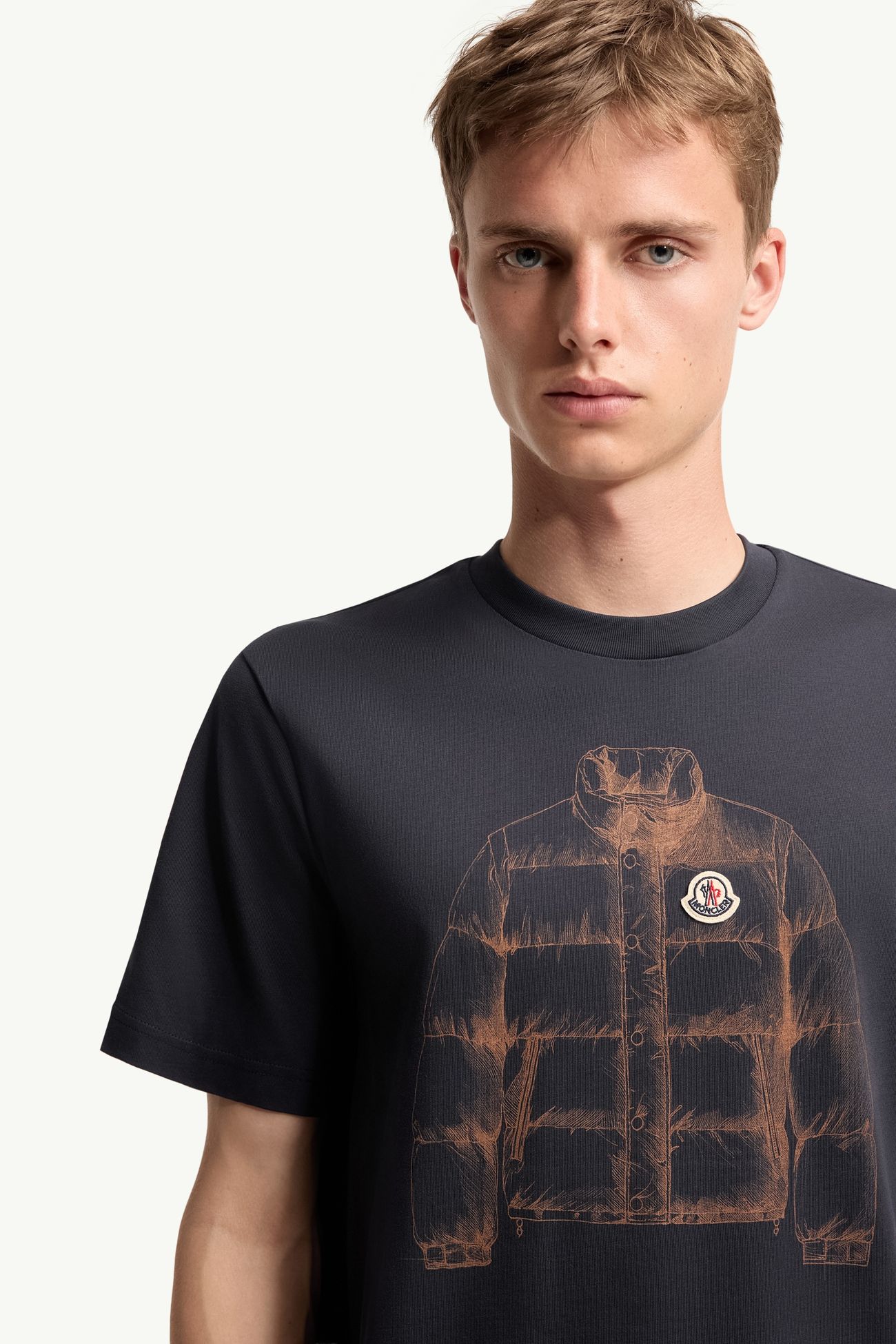 Baumwoll-T-Shirt mit Daunenjacken-Print Herren Navyblau Moncler 5