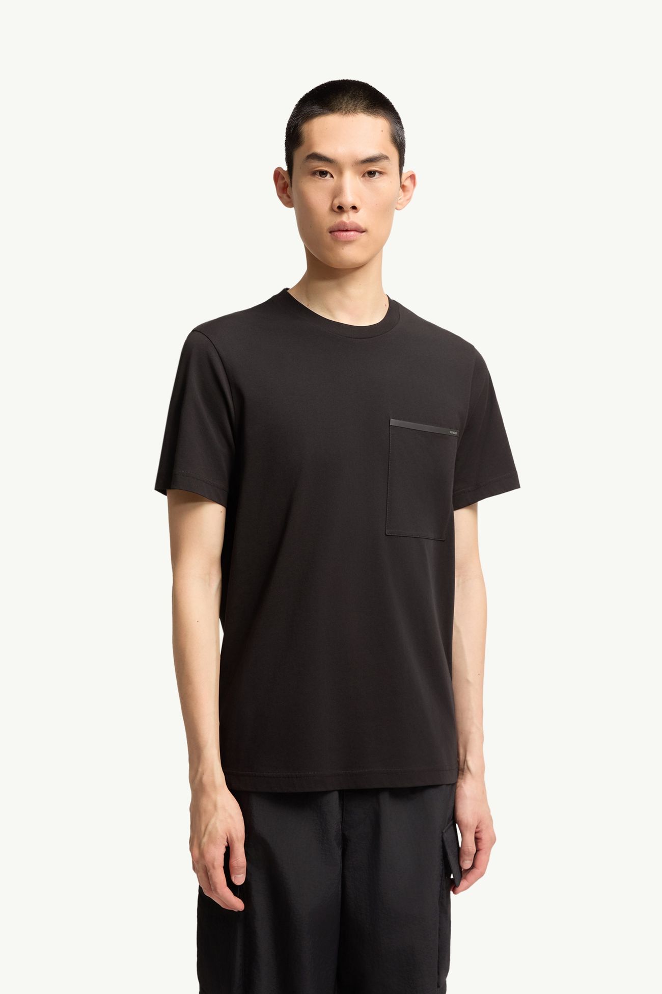 Camiseta de jersey de algodón con bolsillo en el pecho Hombre Negro Moncler 3