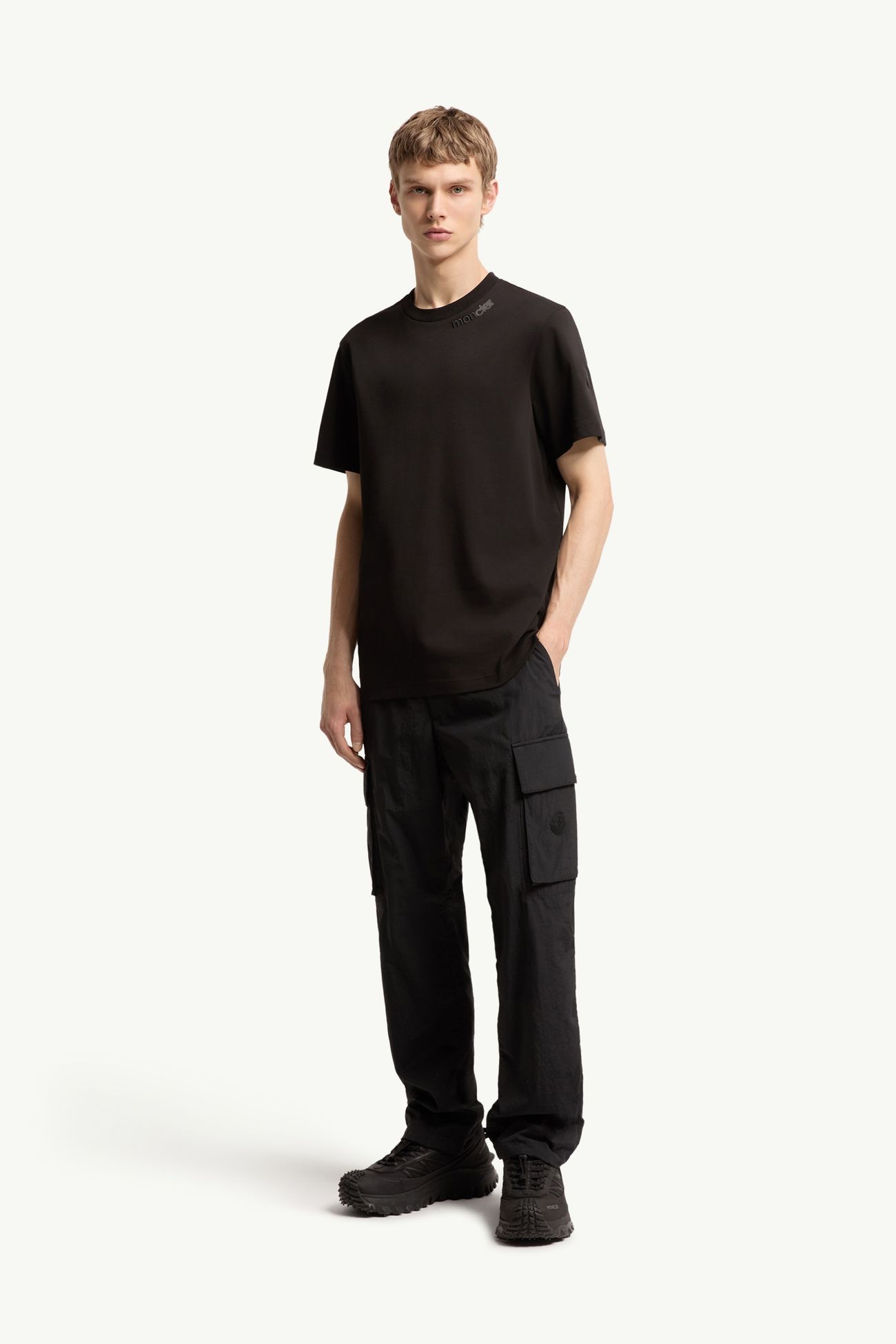 Cotton Jersey Logo T-Shirt Men Black Moncler 0