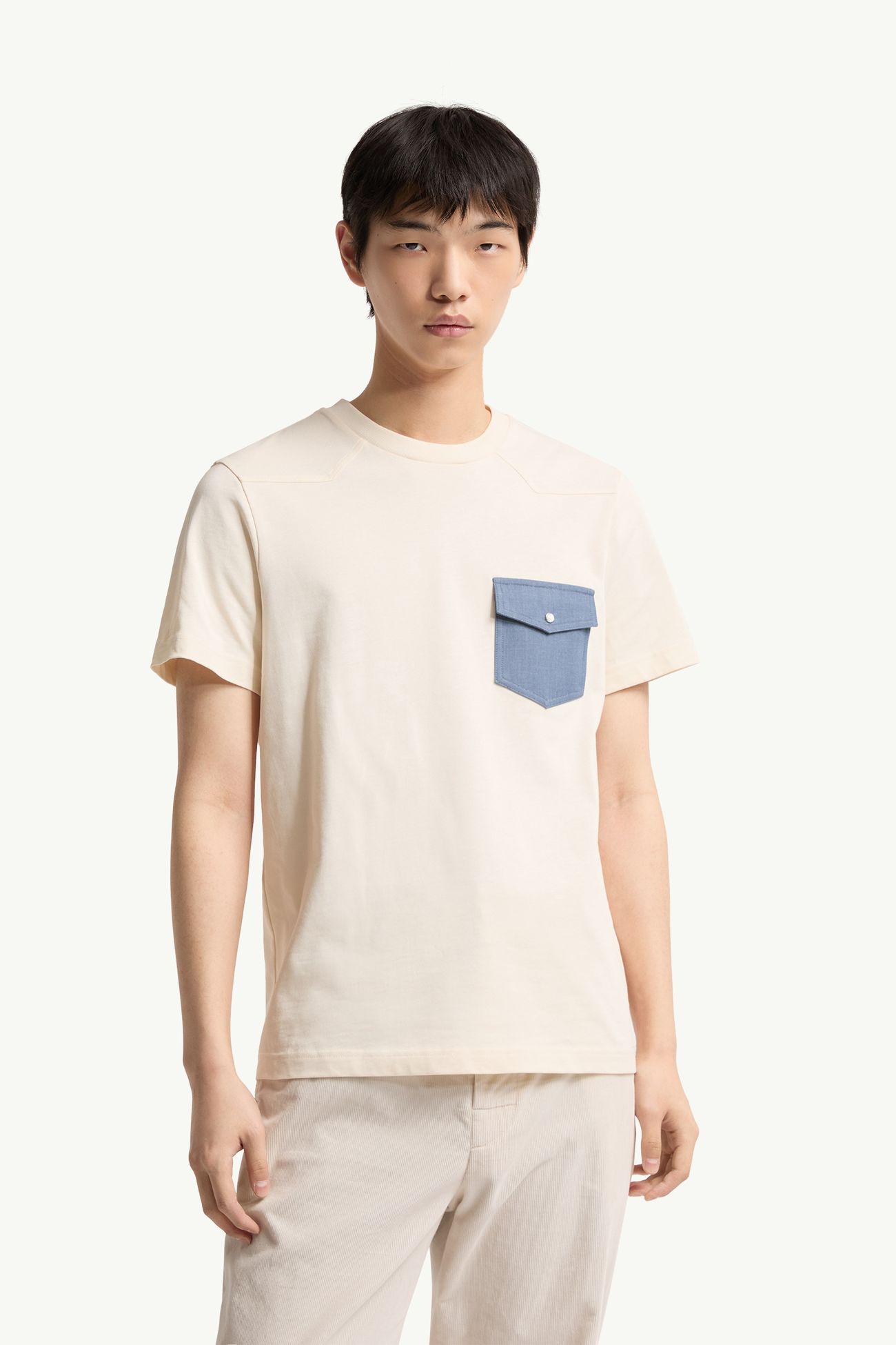 데님 포켓 코튼 저지 티셔츠 남성 화이트 아이보리 Moncler 3