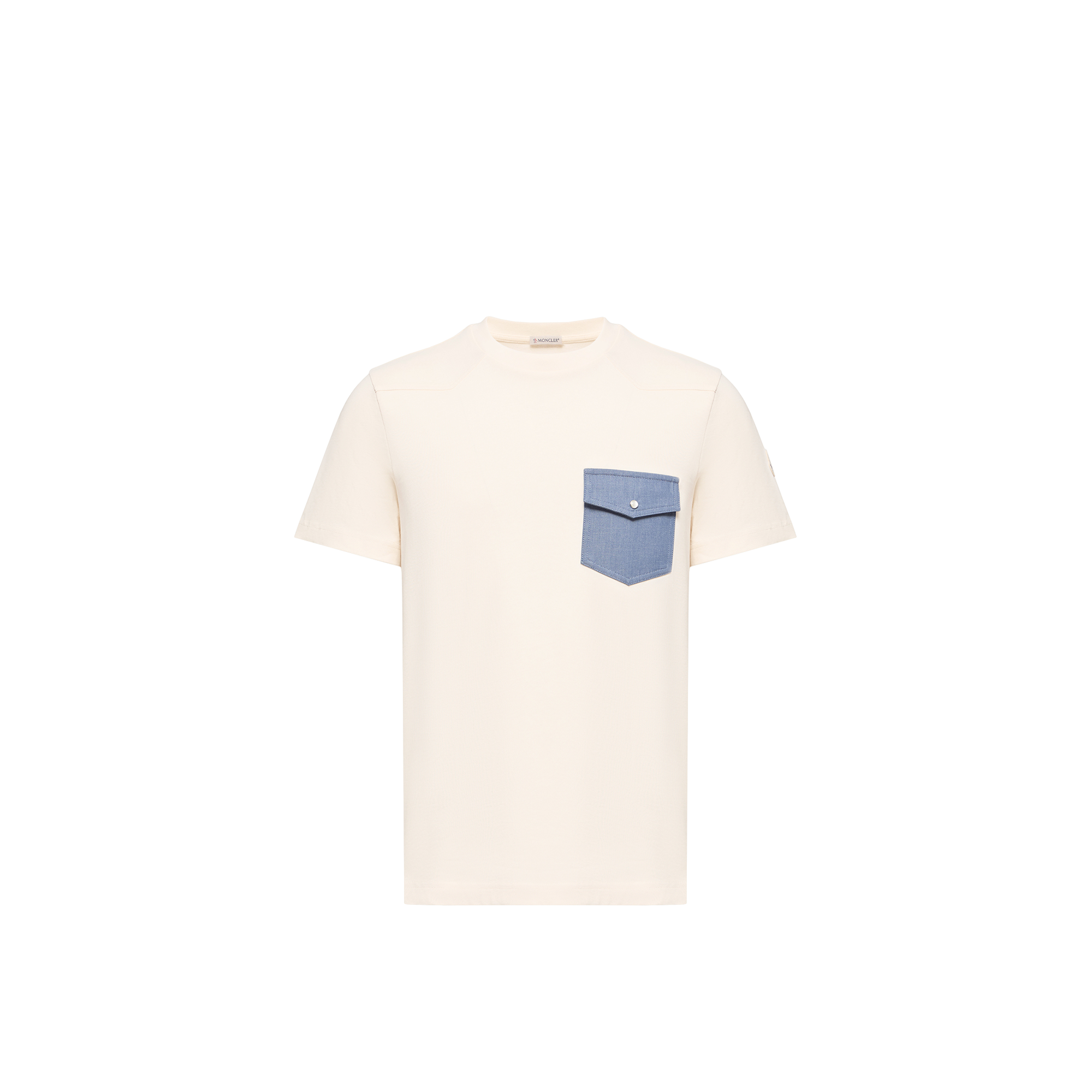Moncler   Cotton Jersey T-Shirt With Denim Pocket for Men in White, Size: S