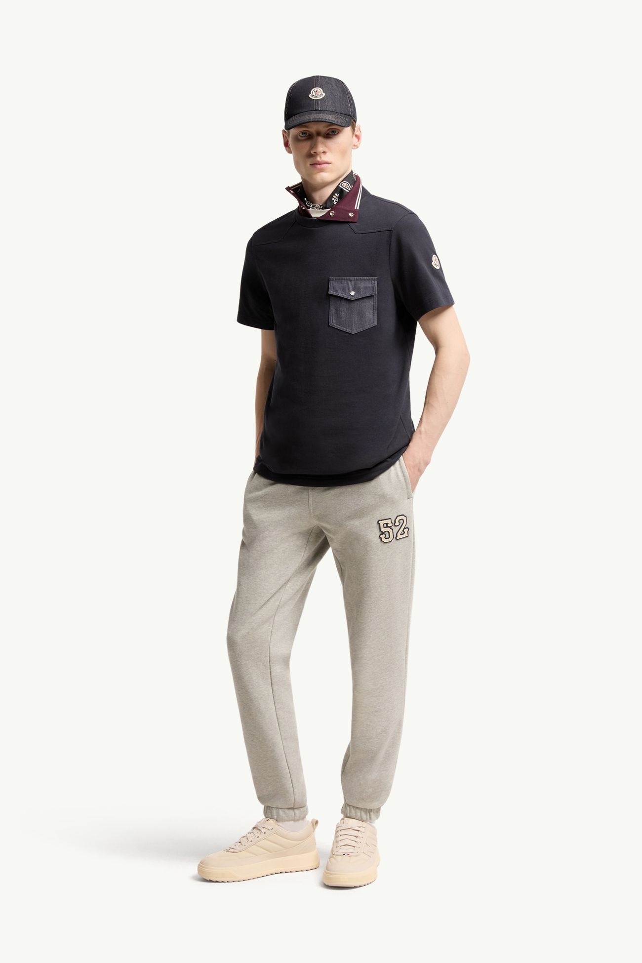 Cotton Jersey T-Shirt with Denim Pocket Men Navy Blue Moncler 0