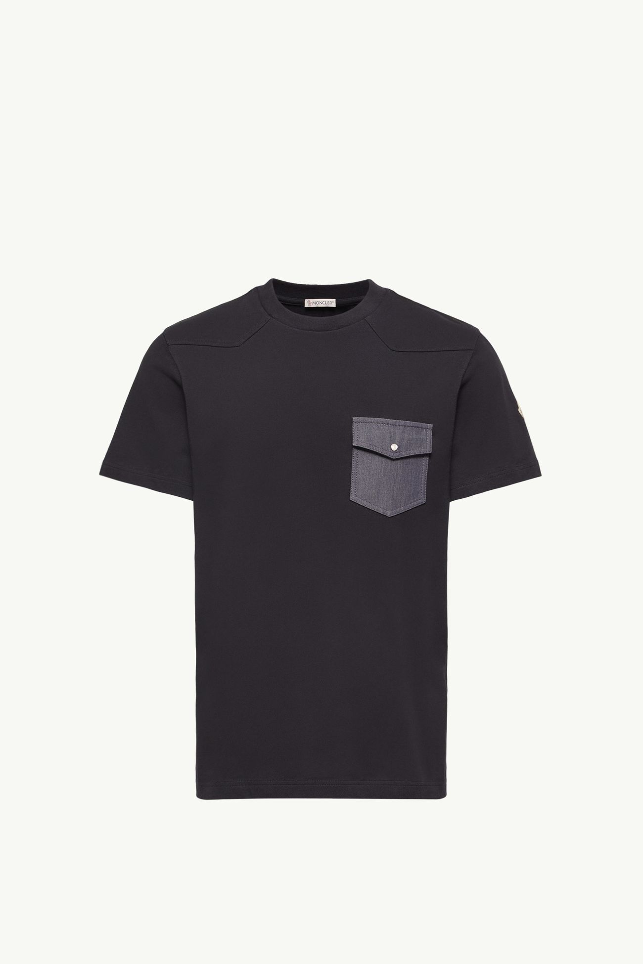Cotton Jersey T-Shirt with Denim Pocket Men Navy Blue Moncler 2