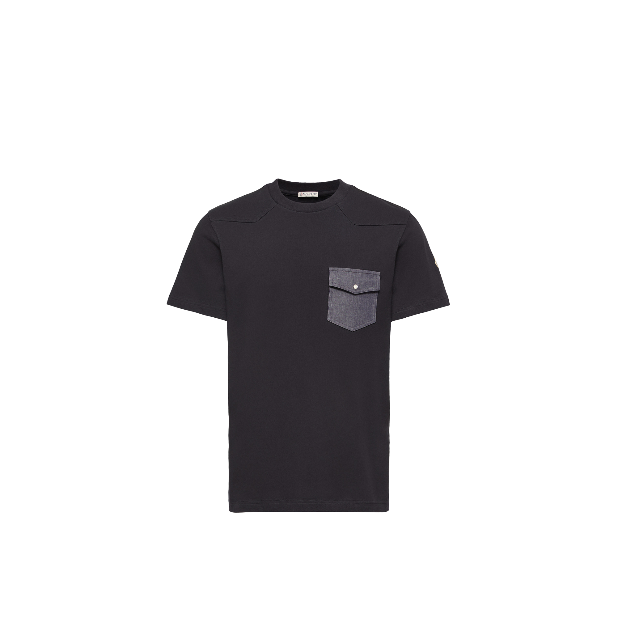 Moncler   Cotton Jersey T-Shirt With Denim Pocket for Men in Blue, Size: Xxl