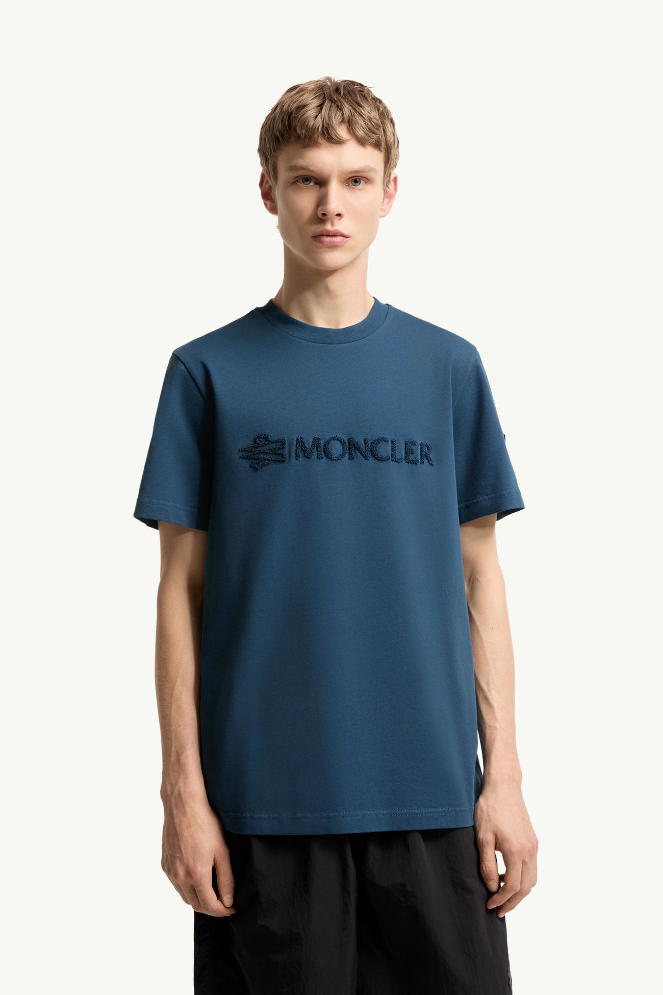 T-shirt logata in cotone Uomo Blu Inchiostro Moncler 3