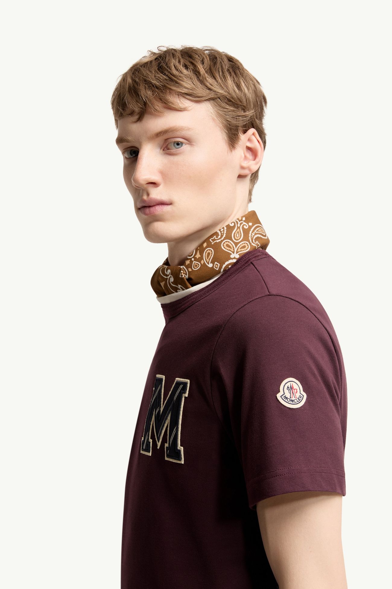 Cotton Jersey Monogram T-Shirt Men Burgundy Moncler 1