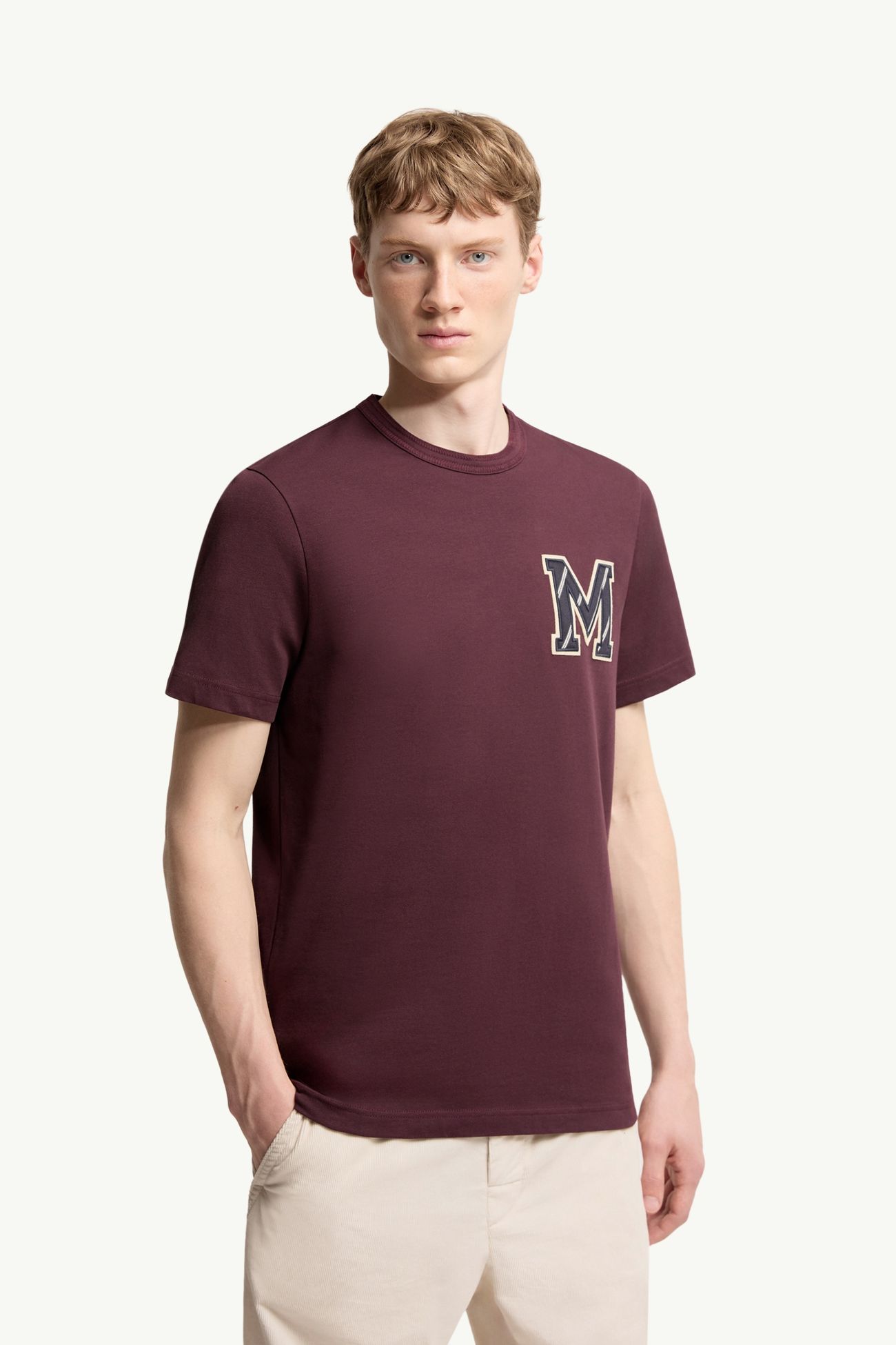 T-shirt en jersey de coton à monogramme Hommes Bordeaux Moncler 3