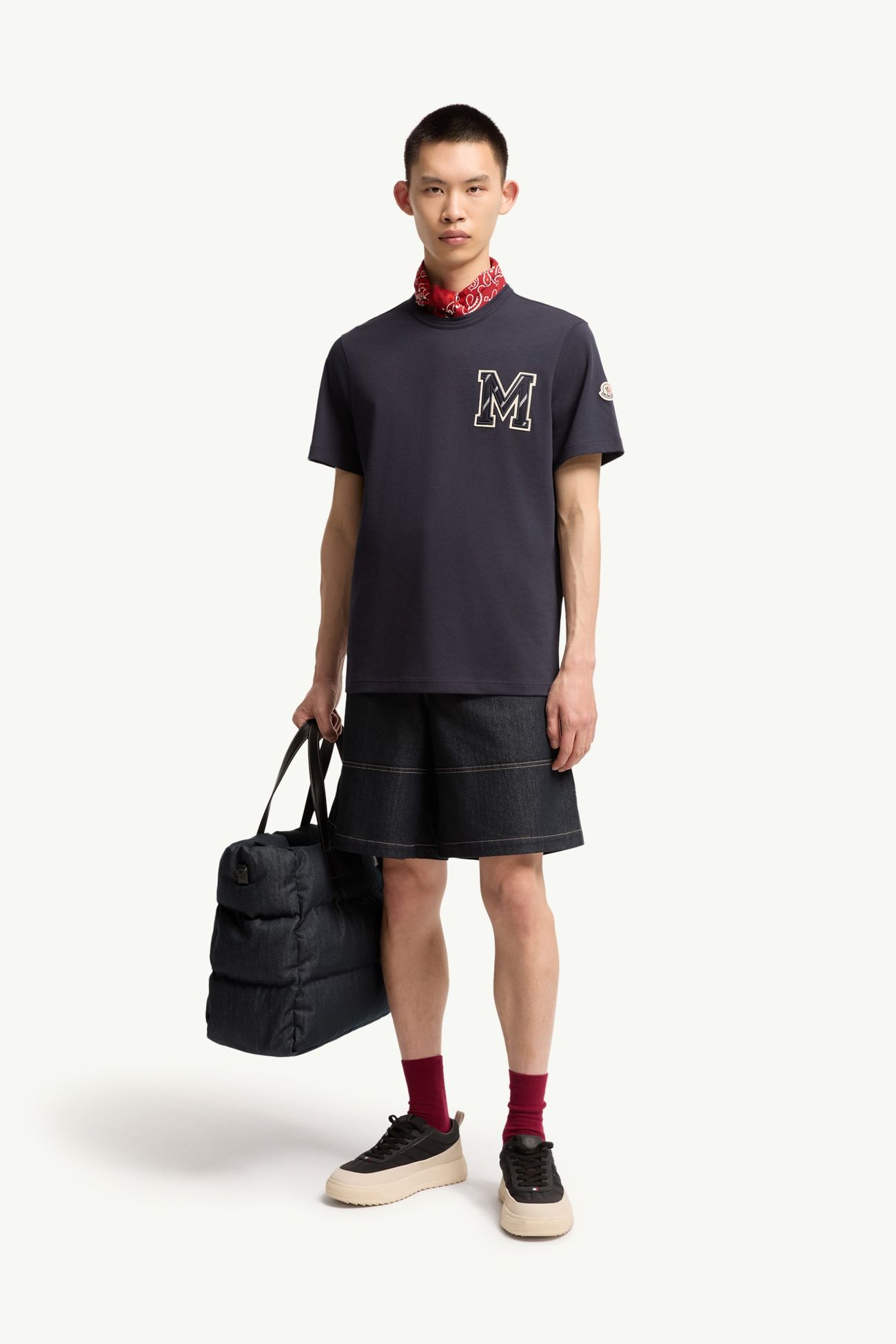 T-shirt en jersey de coton à monogramme Hommes Bleu marine Moncler 0