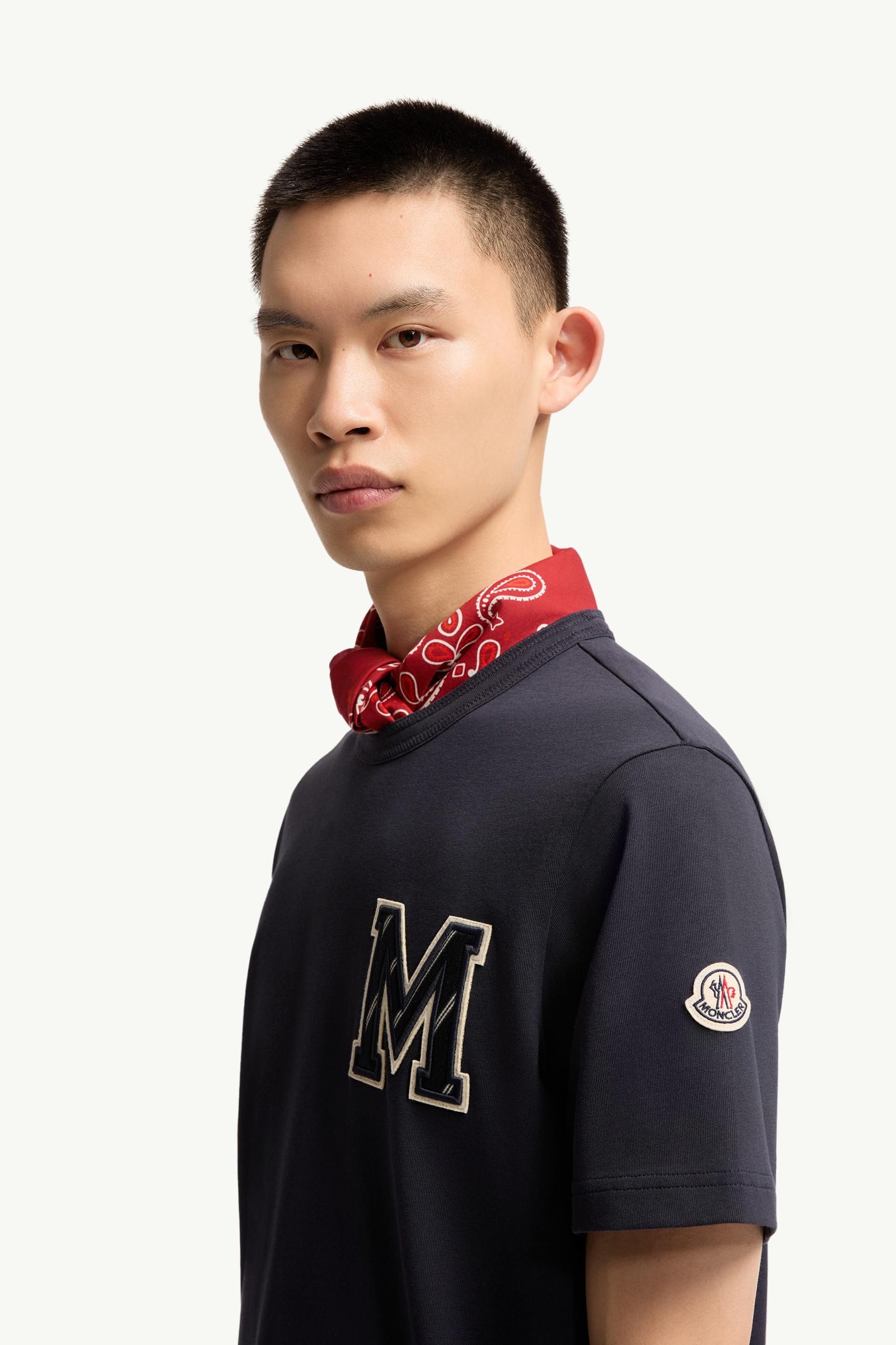 Navy Blue Cotton Jersey Monogram T-Shirt - Polos & T-shirts for