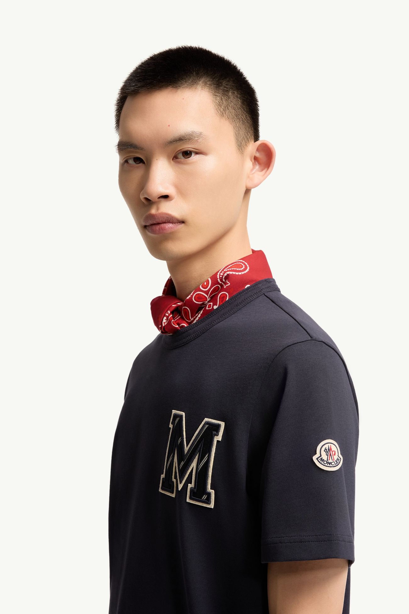 T-shirt en jersey de coton à monogramme Hommes Bleu marine Moncler 1