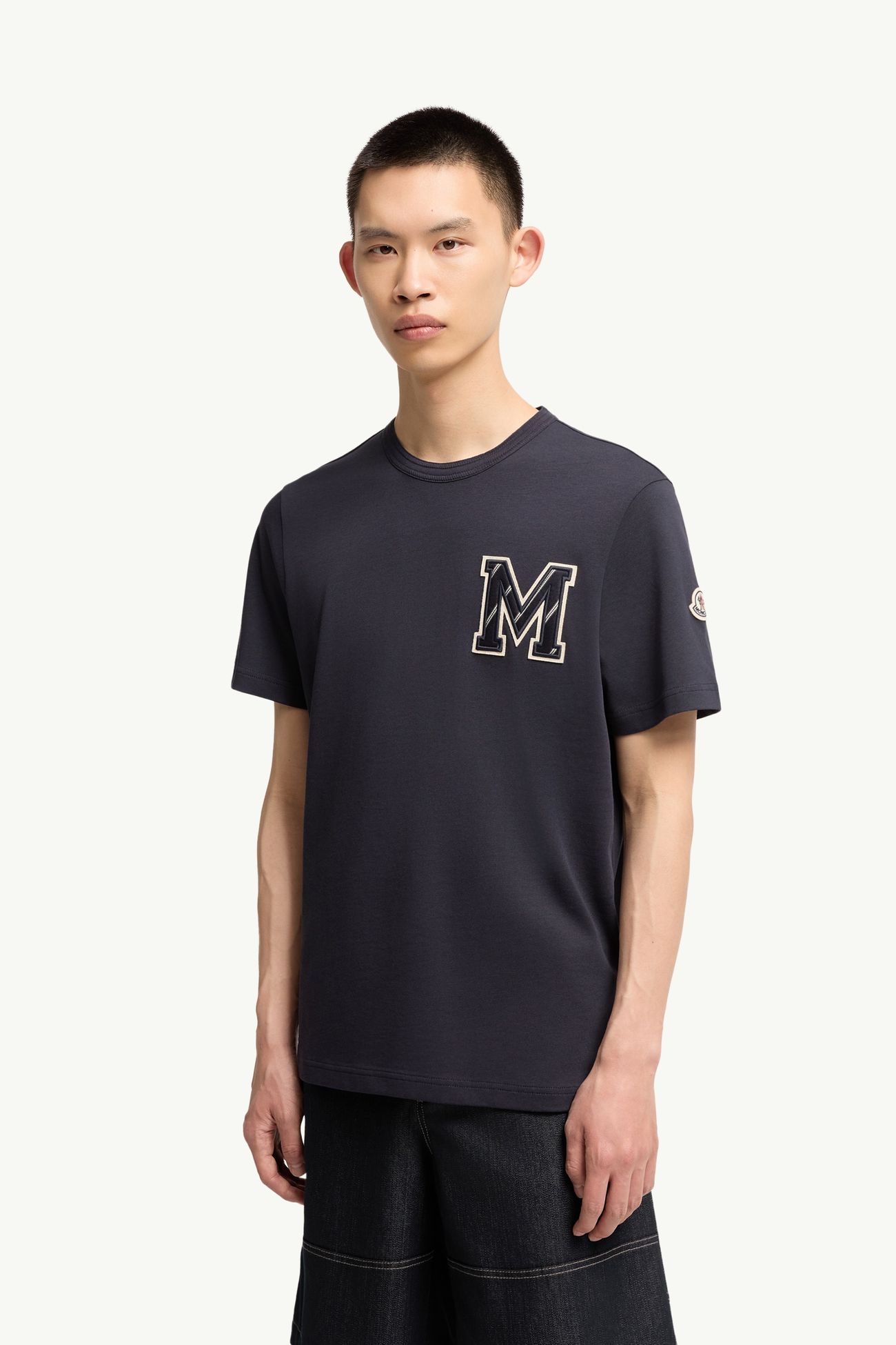 T-shirt en jersey de coton à monogramme Hommes Bleu marine Moncler 3