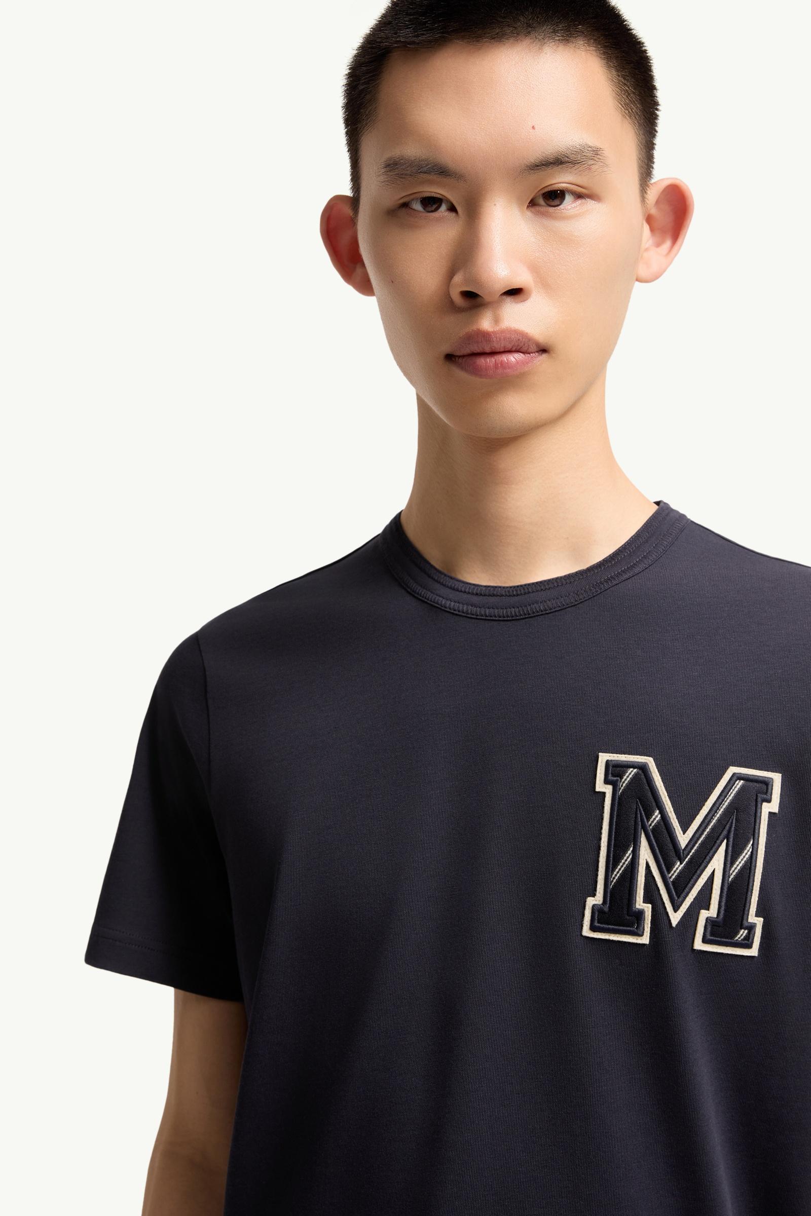 Navy Blue Cotton Jersey Monogram T-Shirt - Polos & T-shirts for