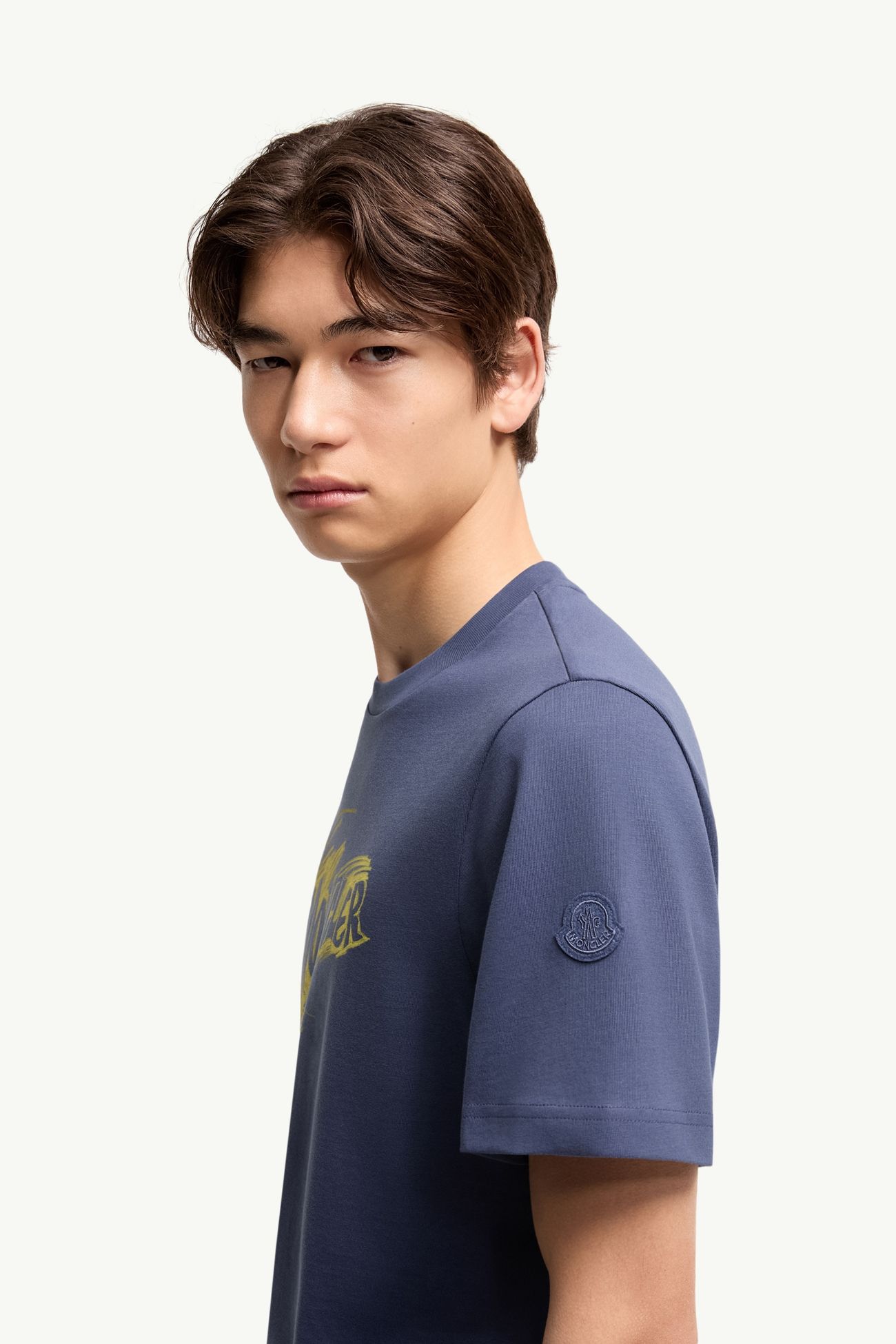 T-shirt en coton à logo effet croquis Hommes Bleu Cobalt Moncler 1