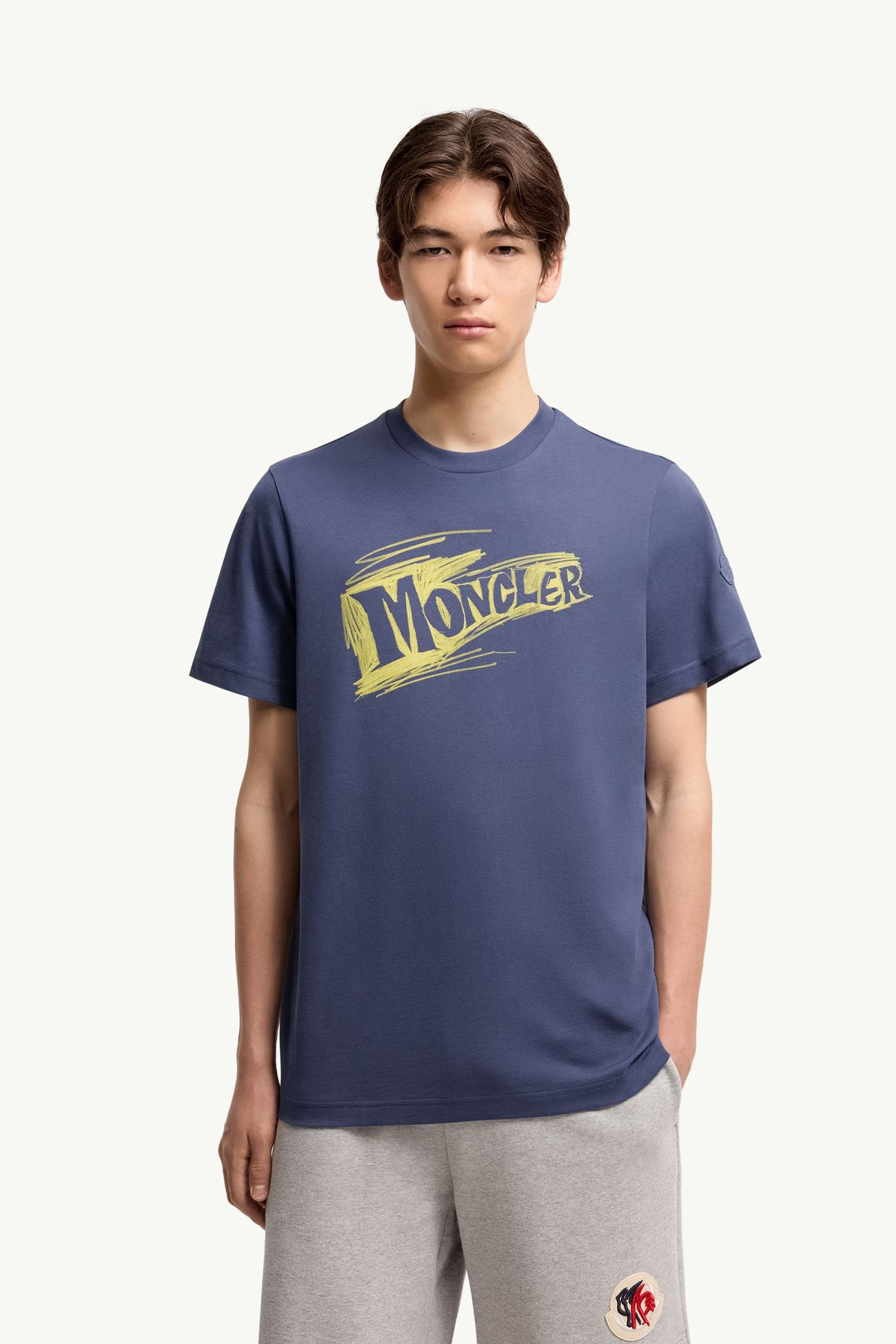 手繪感標誌棉質T恤 男士 鈷藍色 Moncler 3