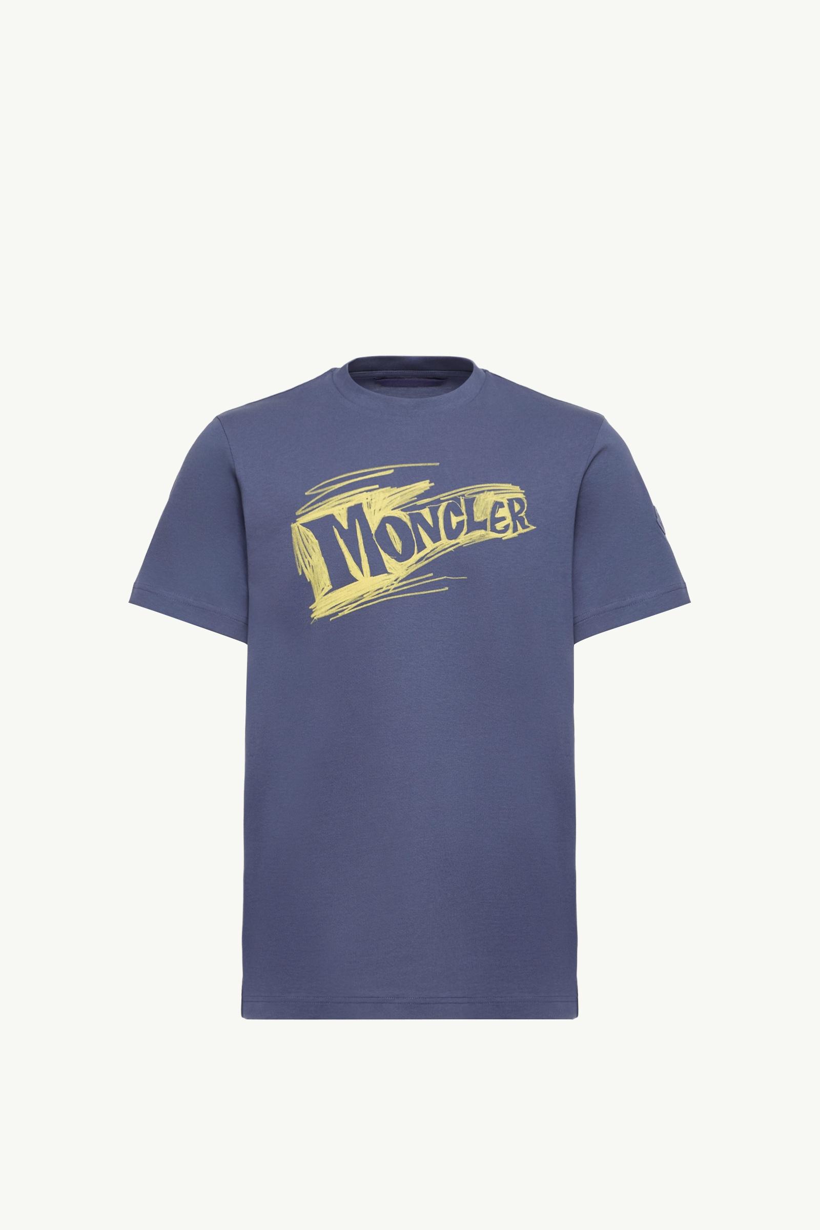 Sketch Logo Cotton T-Shirt Men Cobalt Blue Moncler