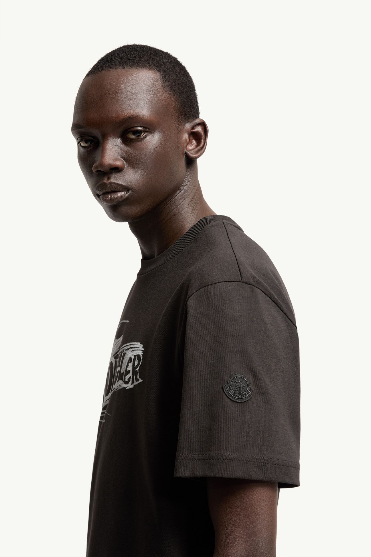 T-Shirt aus Baumwolle mit Sketch-Logo Herren Schwarz Moncler 1