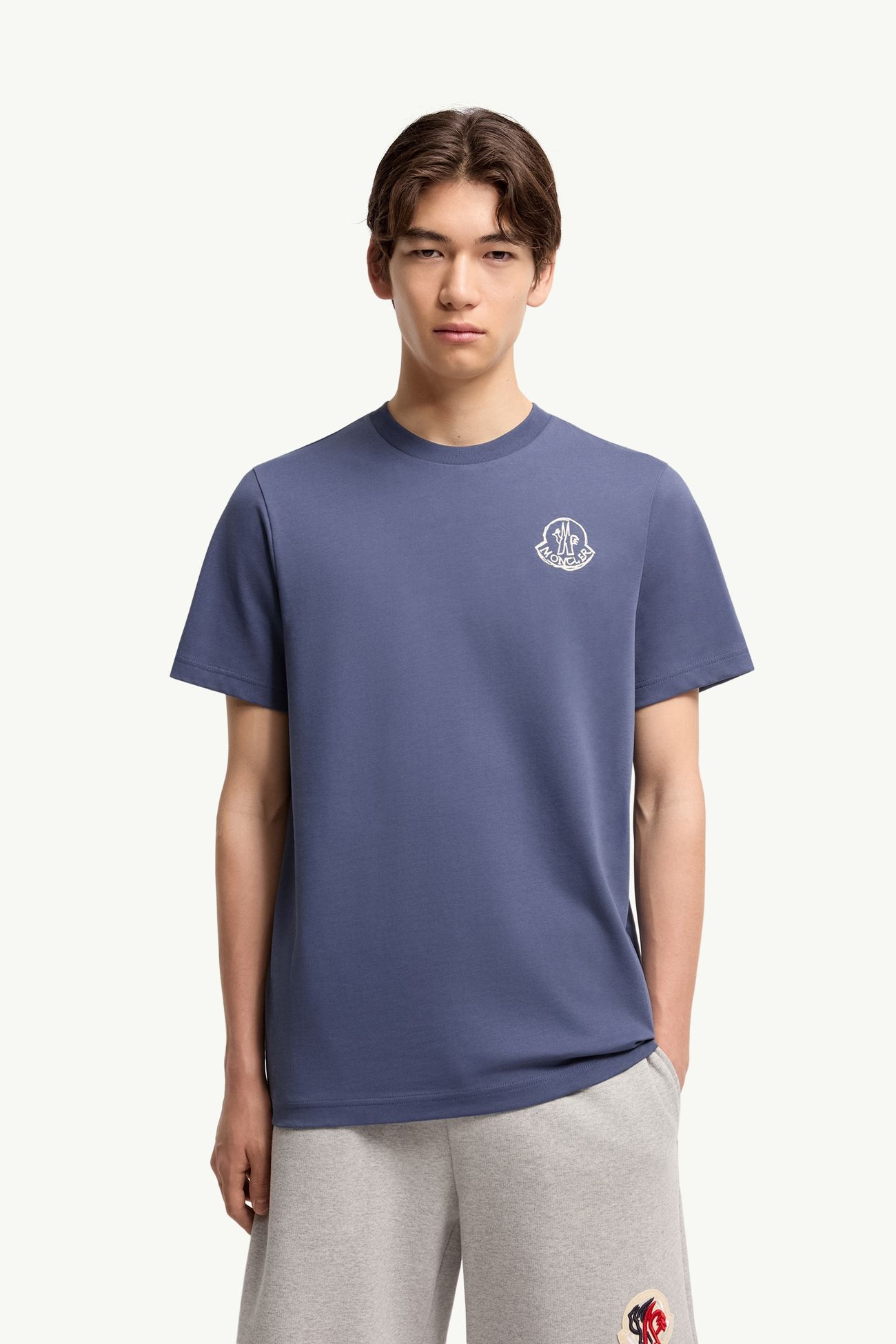 Cotton Jersey Logo Patch T-Shirt Men Cobalt Blue Moncler 3