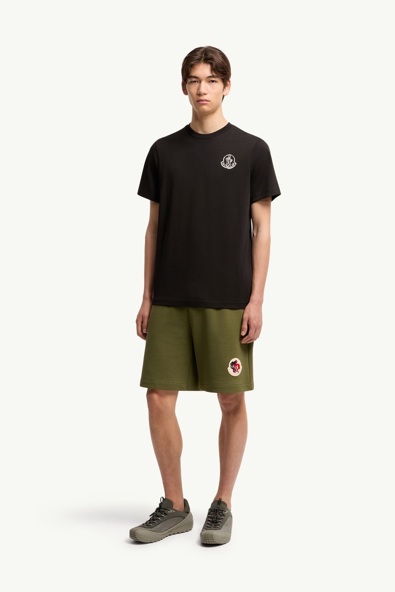 Camiseta con parche con logotipo de jersey de algodón Hombre Negro Moncler 0