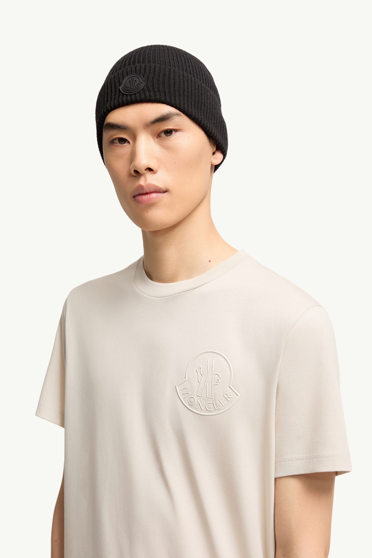 T-Shirt aus Baumwolle mit dreidimensionalem Logo Herren Weiß-Elfenbein Moncler 1